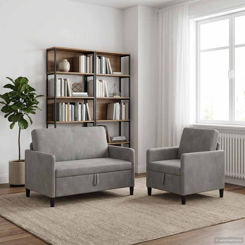 Set sofe s pohranom 2 kom. Svjetlosiva Poliester