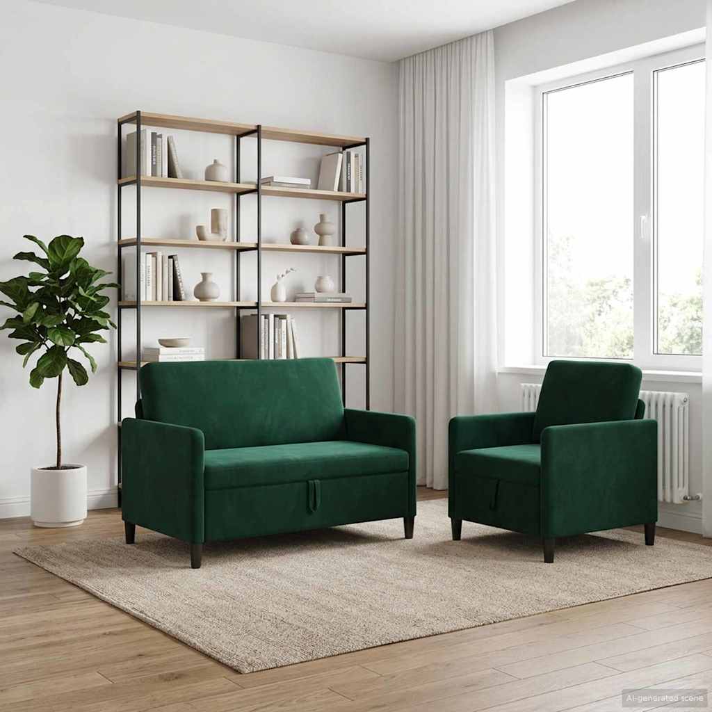 Set sofe s pohranom 2 kom. Tamnozelena Poliester