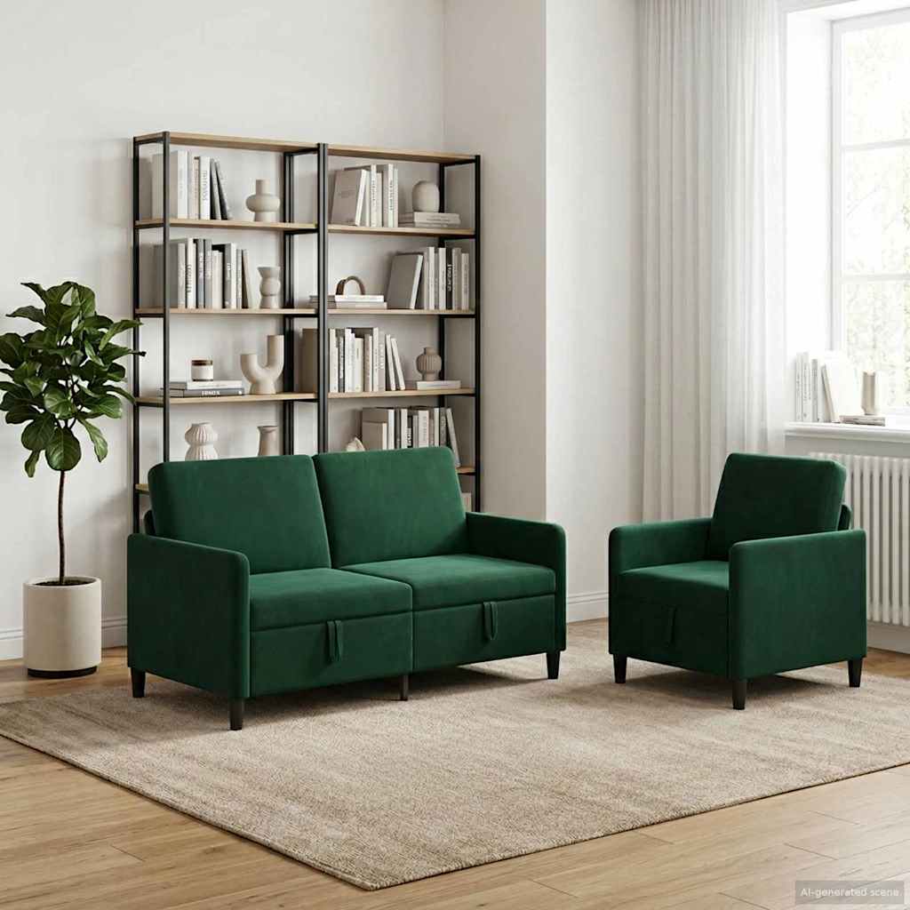 Set sofe s pohranom 2 kom. Tamnozelena Poliester