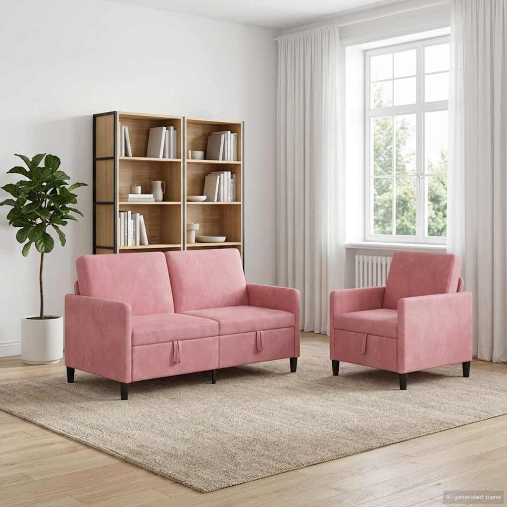 Set sofe s pohranom 2 kom. Ružičasta Poliester