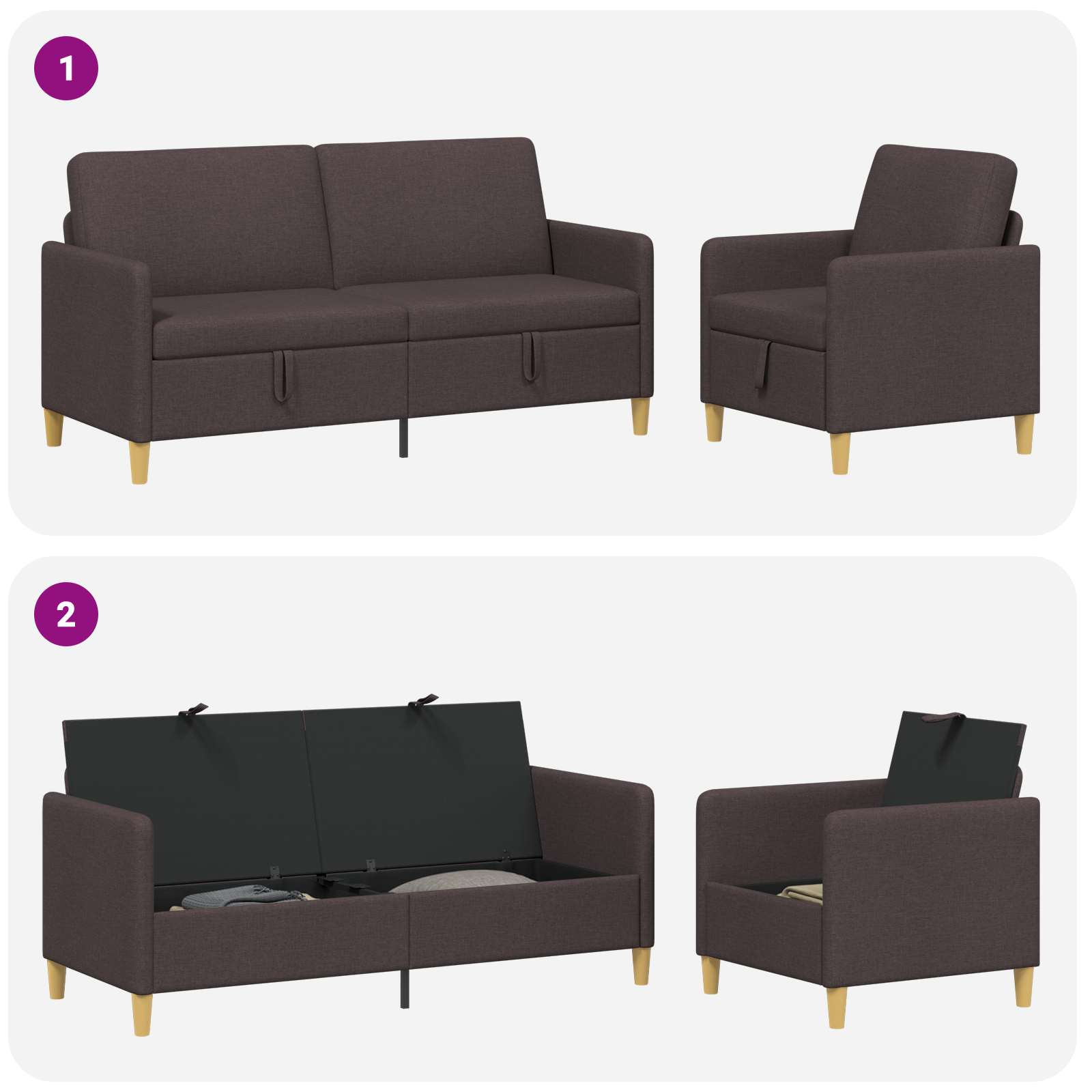 Set sofe s pohranom 2 pcs Tamno smeđa Poliester