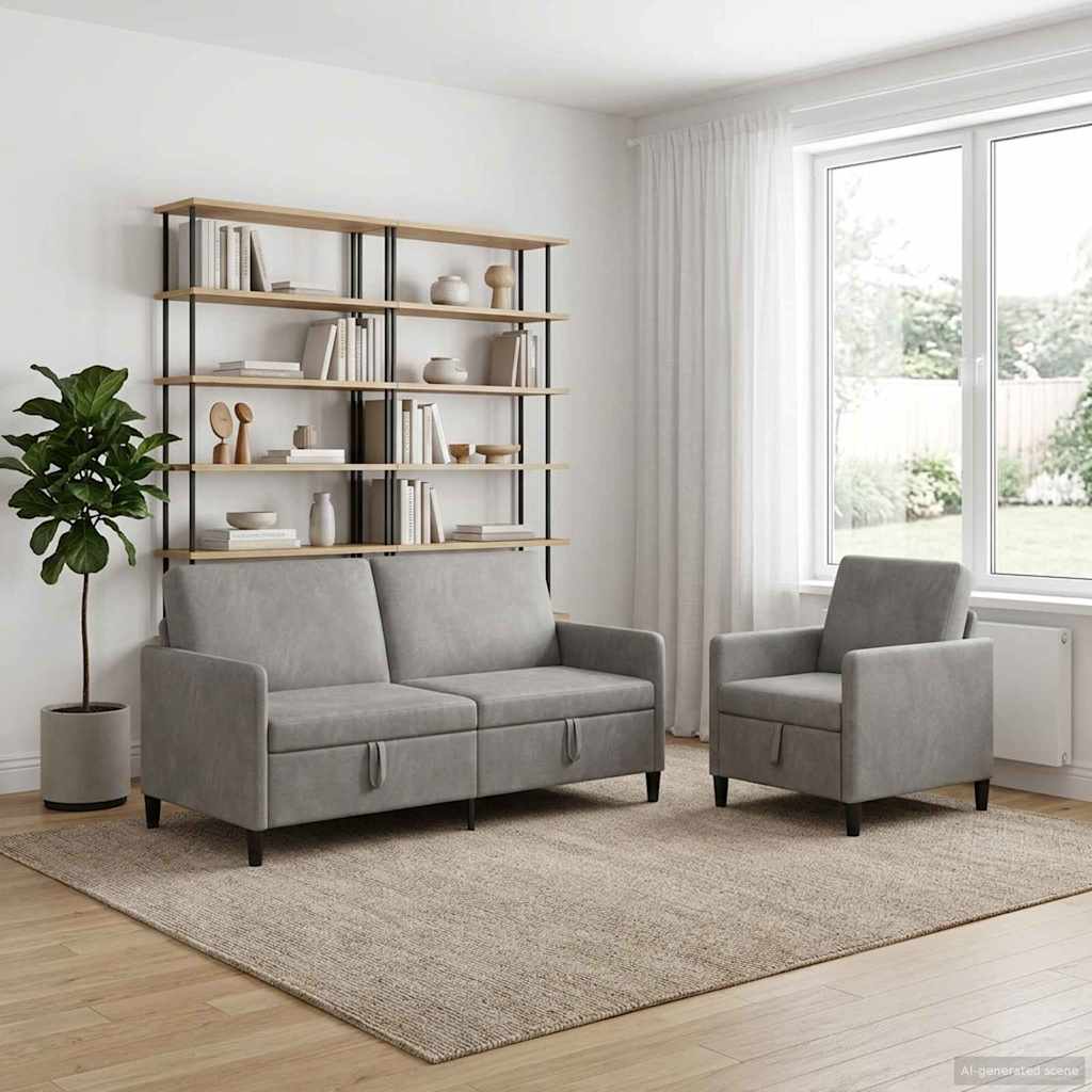 Set sofe s pohranom 2 kom. Svjetlosiva Poliester