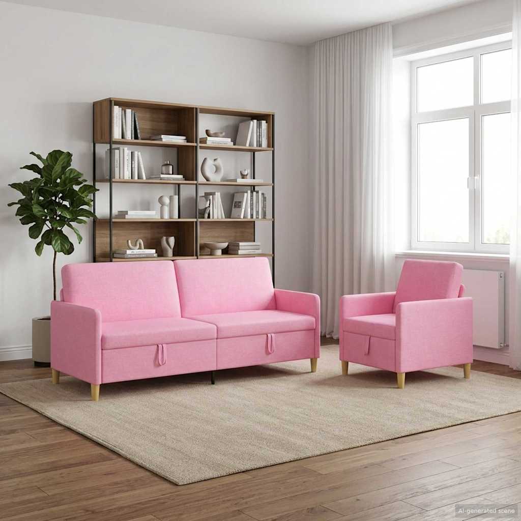 Set sofe s pohranom 2 pcs Ružičasta Poliester