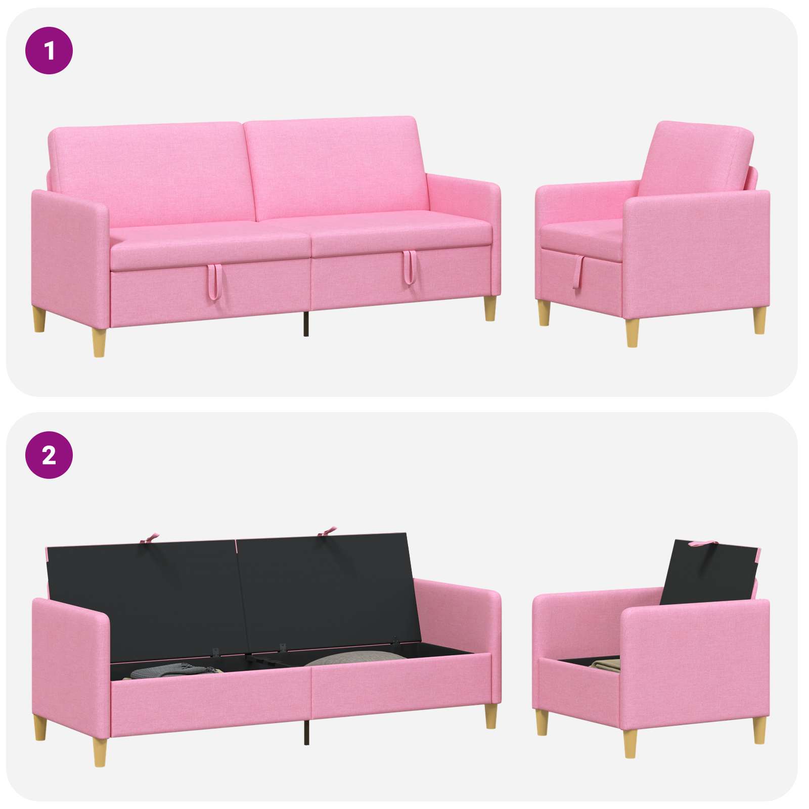 Set sofe s pohranom 2 pcs Ružičasta Poliester