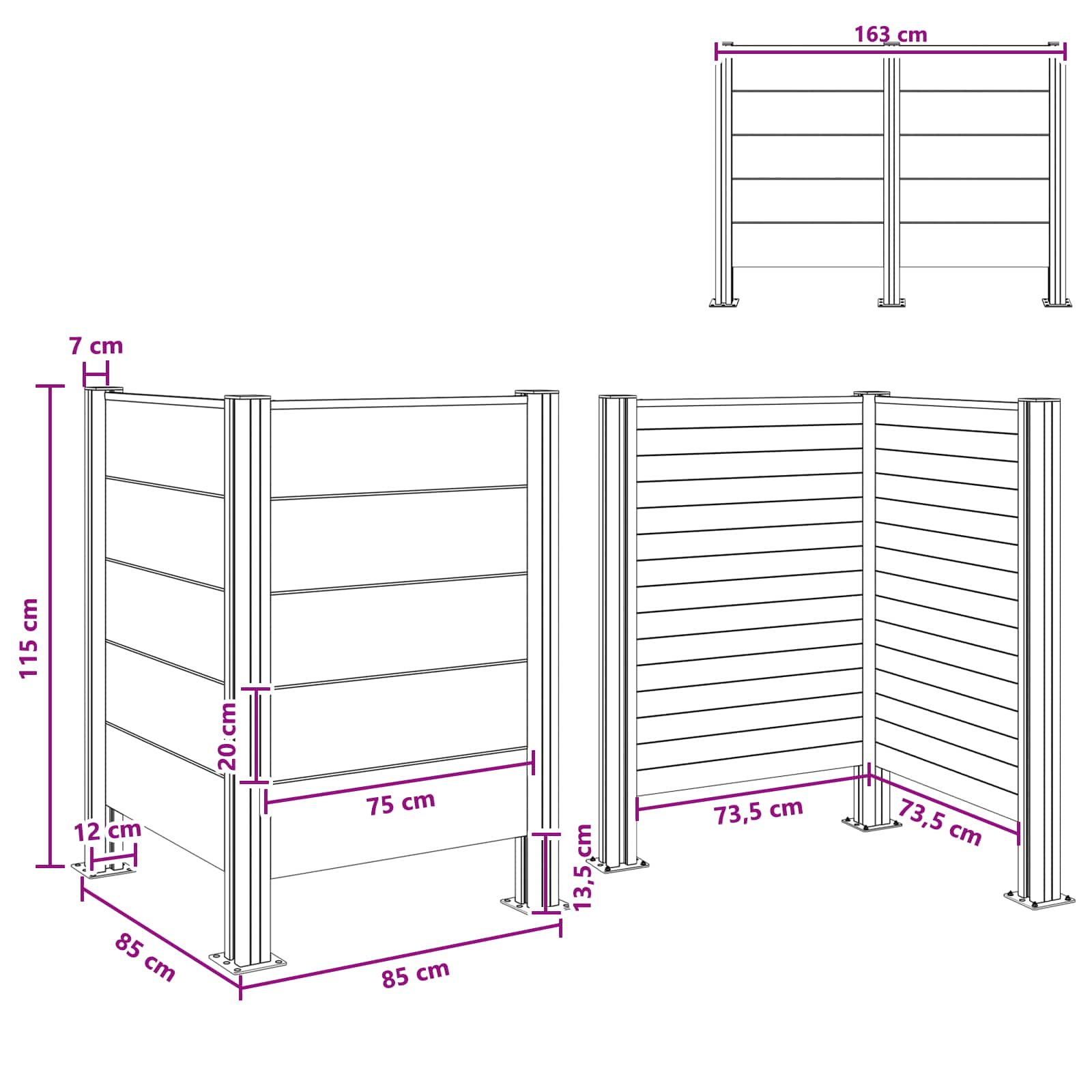 Ograda za kante za smeće Siva 85 x 85 x 115 cm Aluminij i WPC