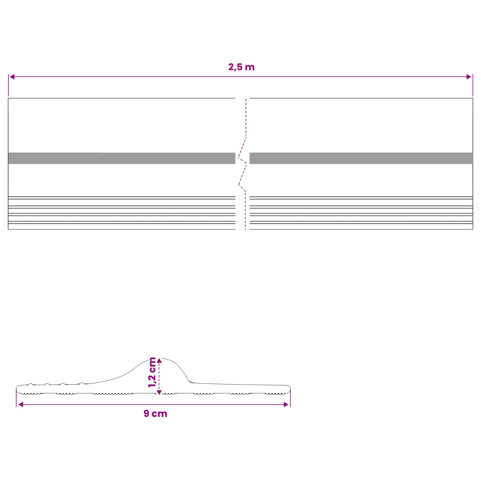 Brtva za garažni pod Crna i Žuta 12 x 90 mm 2,5 m PVC