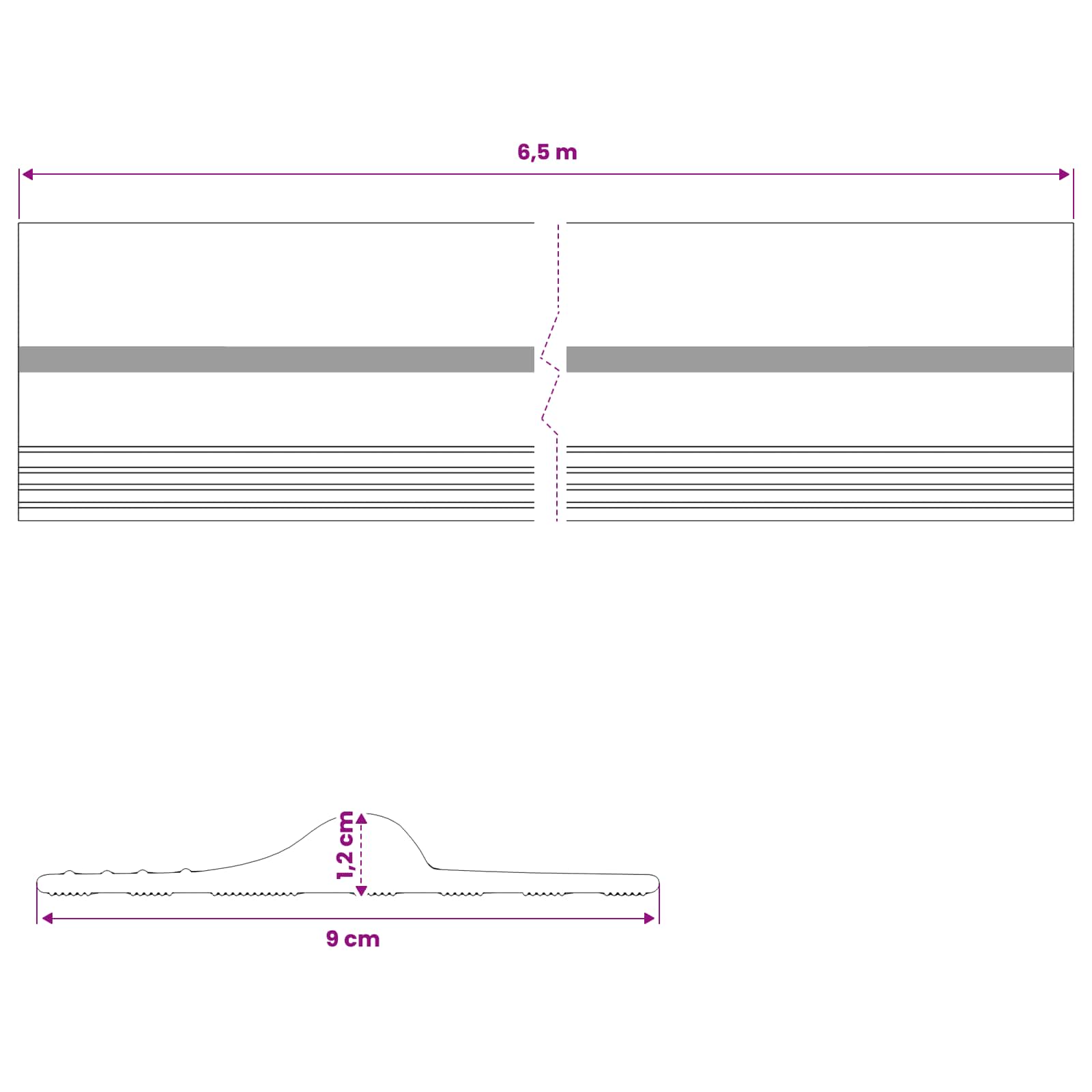 Brtva za garažni pod Crna i Žuta 12 x 90 mm 6,5 m PVC