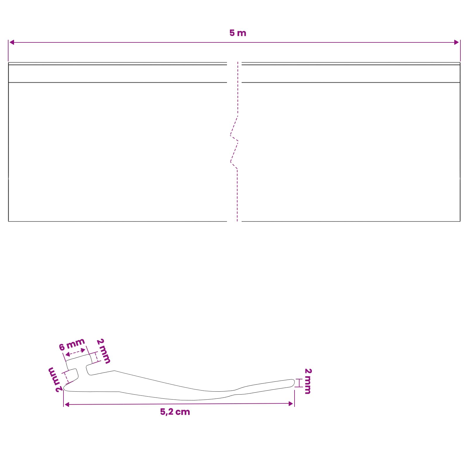 Brtva za garažna vrata Crna 52 x 2 mm 5 m PVC
