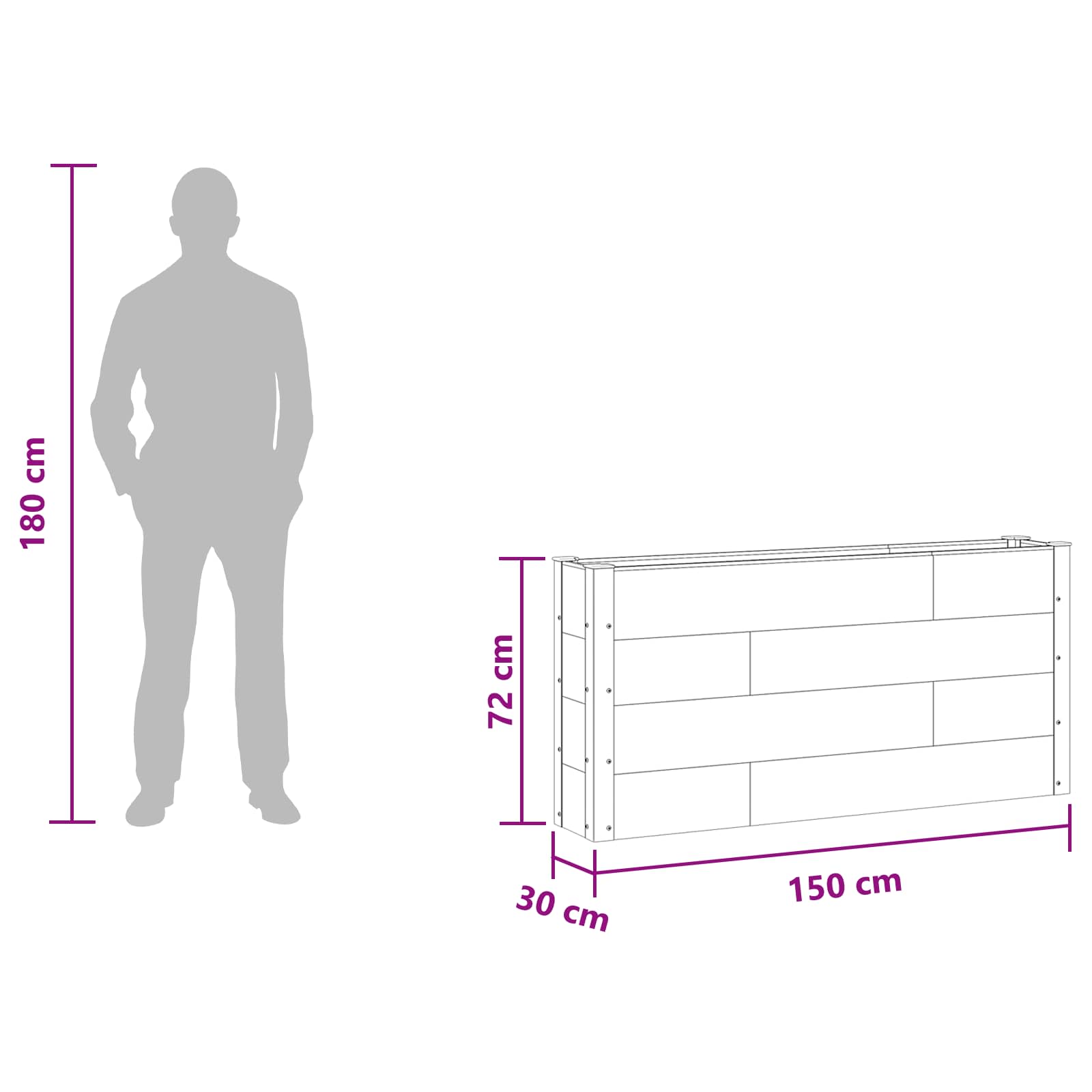 Povišena vrtna gredica Crna 150 x 30 x 72 cm