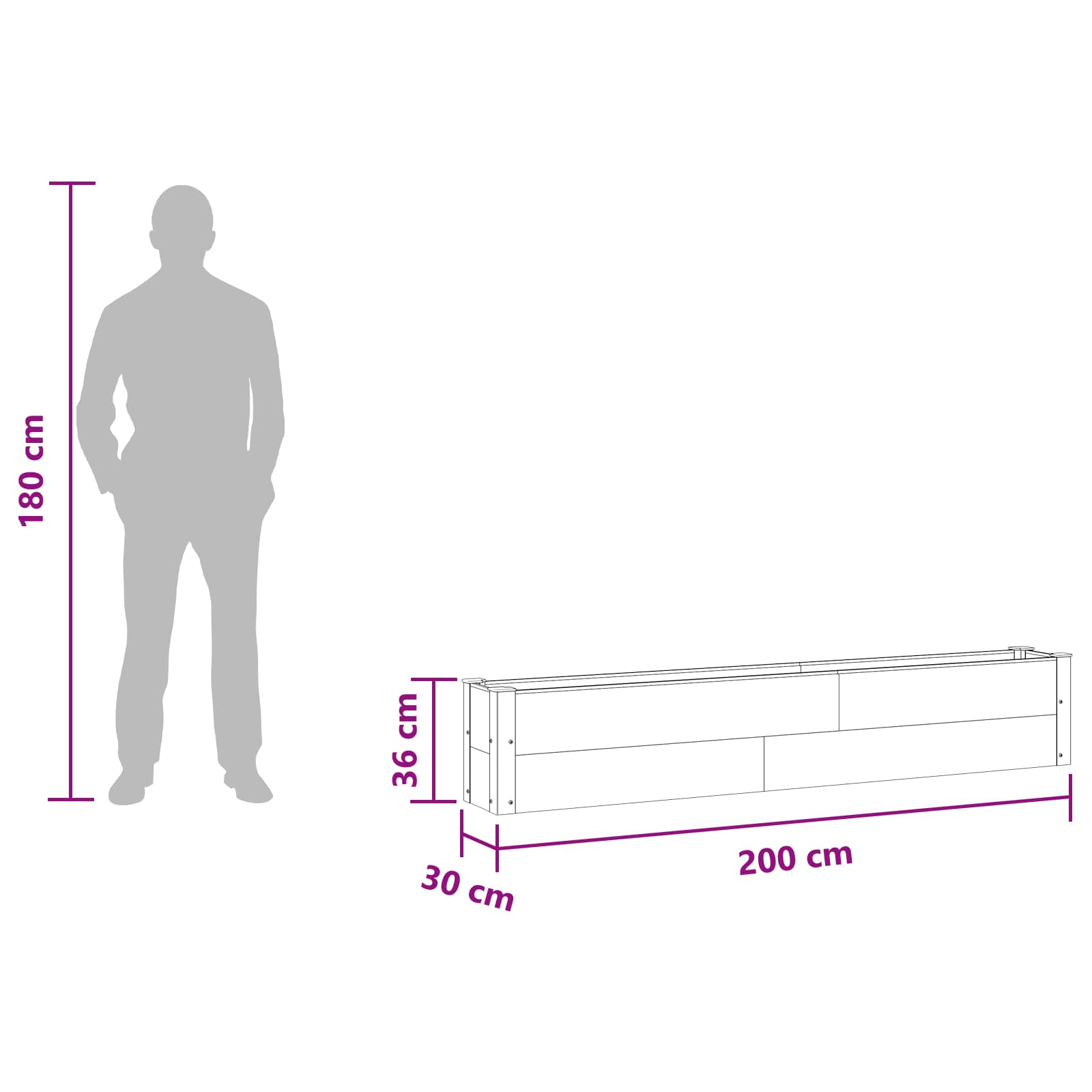 Povišena vrtna gredica Crna 200 x 30 x 36 cm