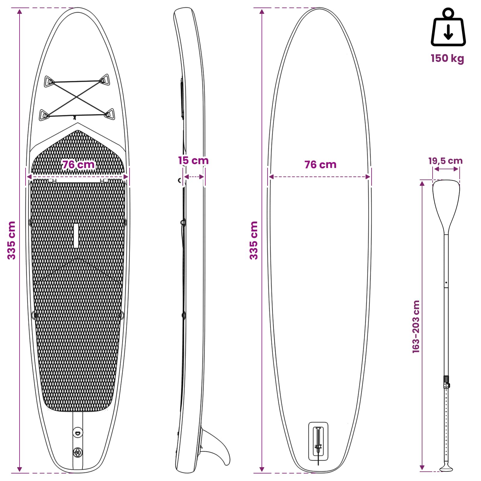 Inflatable Stand Up Paddle Board APEX 335 x 76 x 15 cm Plava za