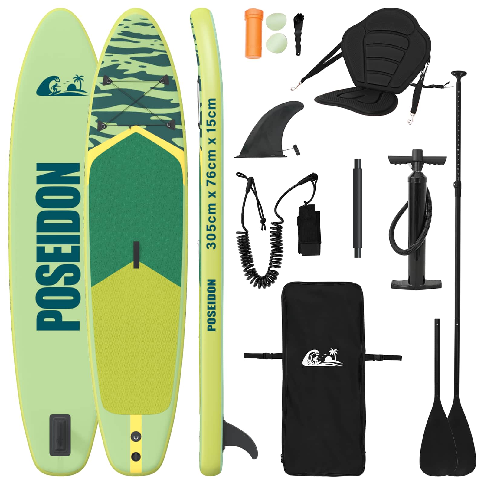 SUP Daska s Mjestom 2-u-1 POSEIDON 305 x 76 x 15 cm Zelena za