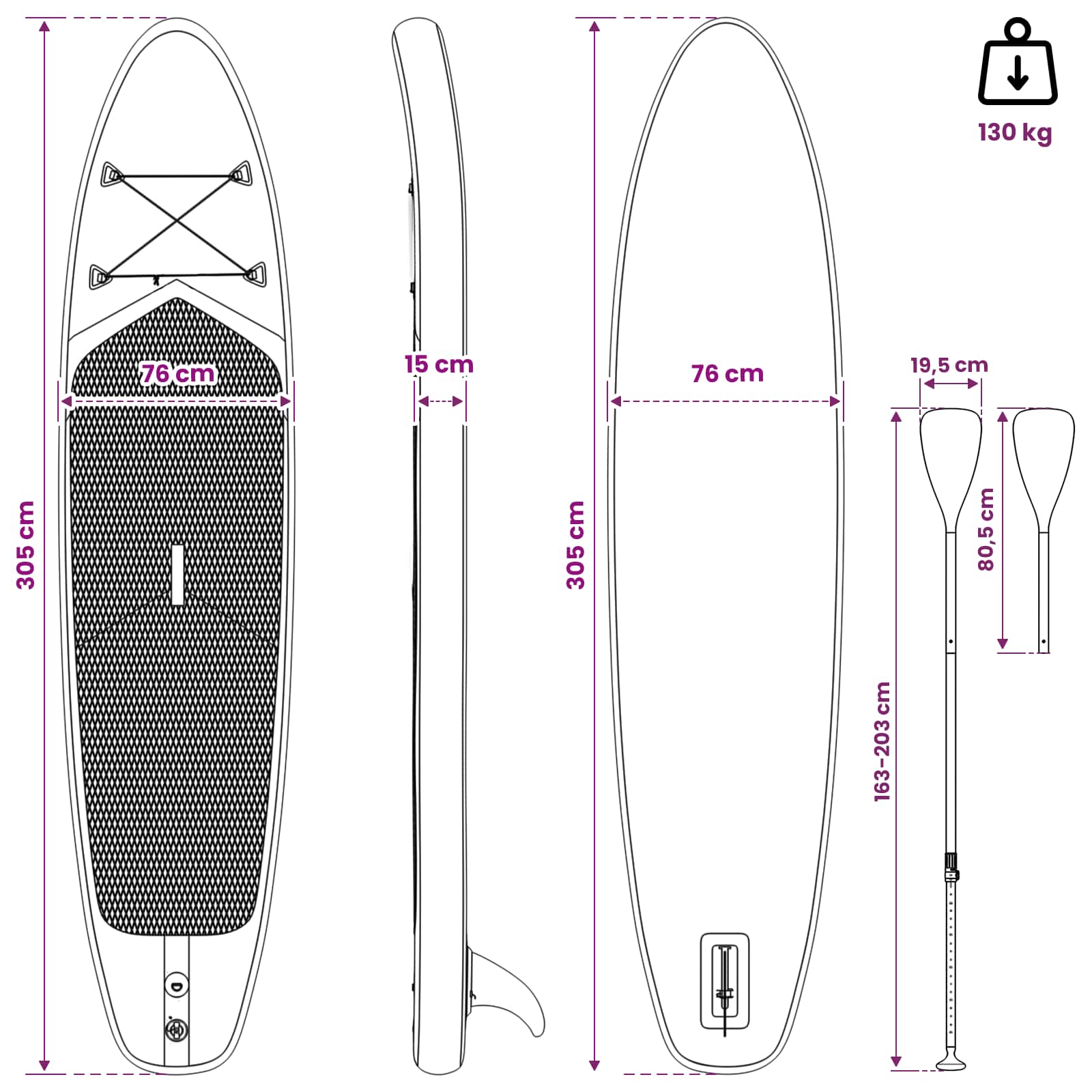 SUP Daska s Mjestom 2-u-1 POSEIDON 305 x 76 x 15 cm Zelena za