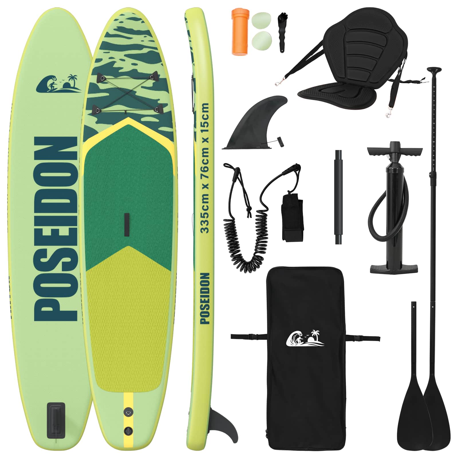 SUP Daska s Mjestom 2-u-1 POSEIDON 335 x 76 x 15 cm Zelena za