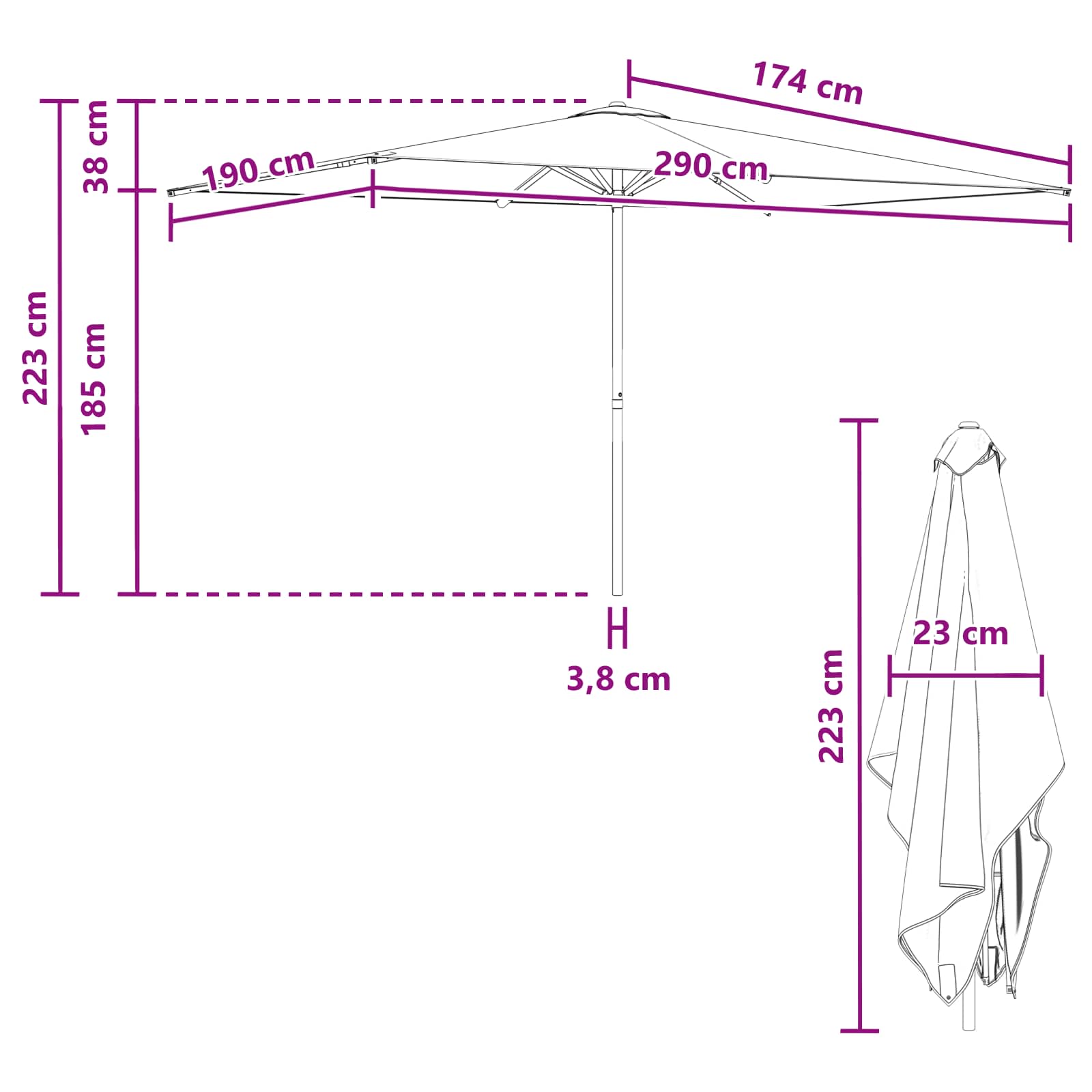Vrtni suncobran 200 x 300 cm Poliester Pravokutni Terakota