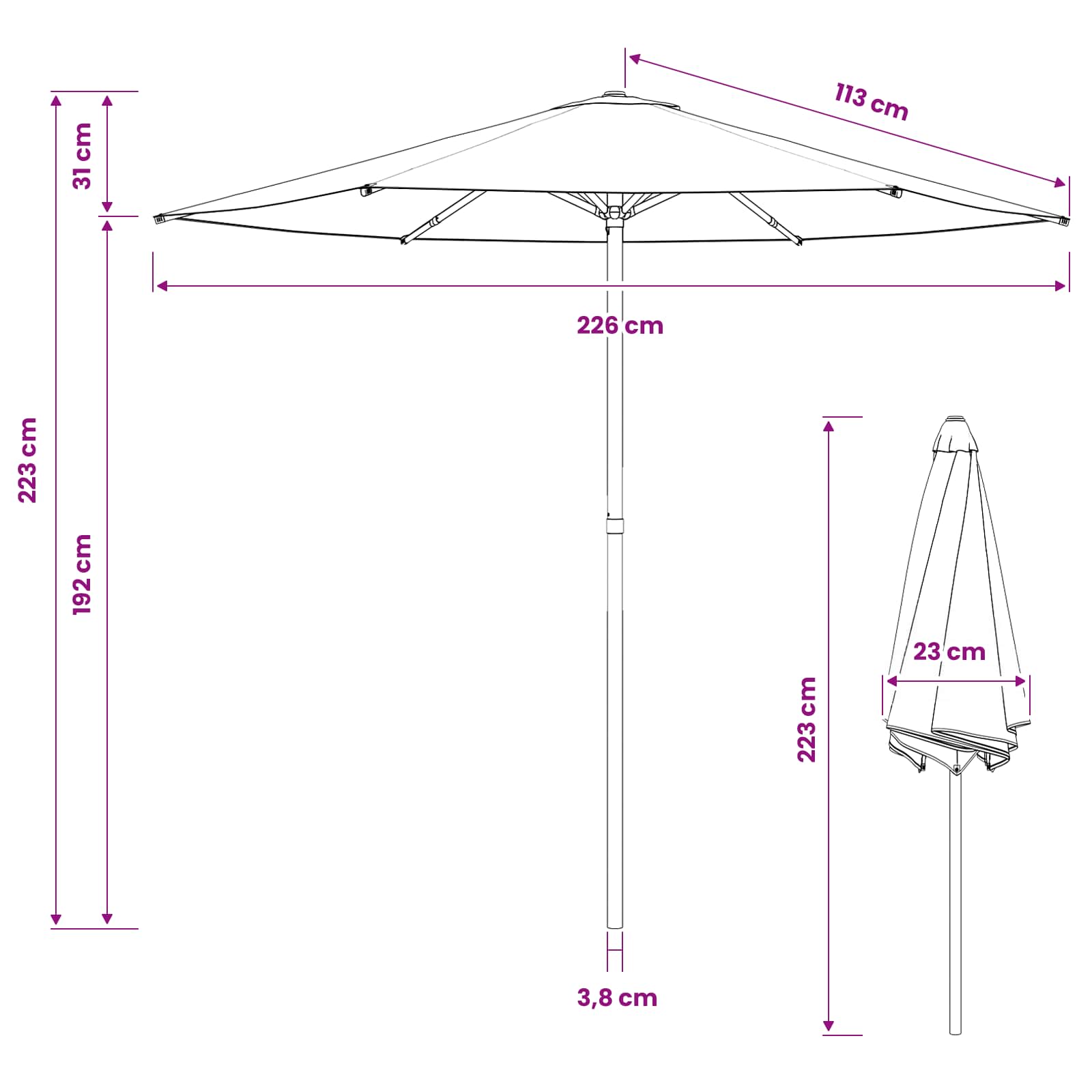 Vrtni suncobran 230 x 230 cm Poliester Pravokutni Antracit