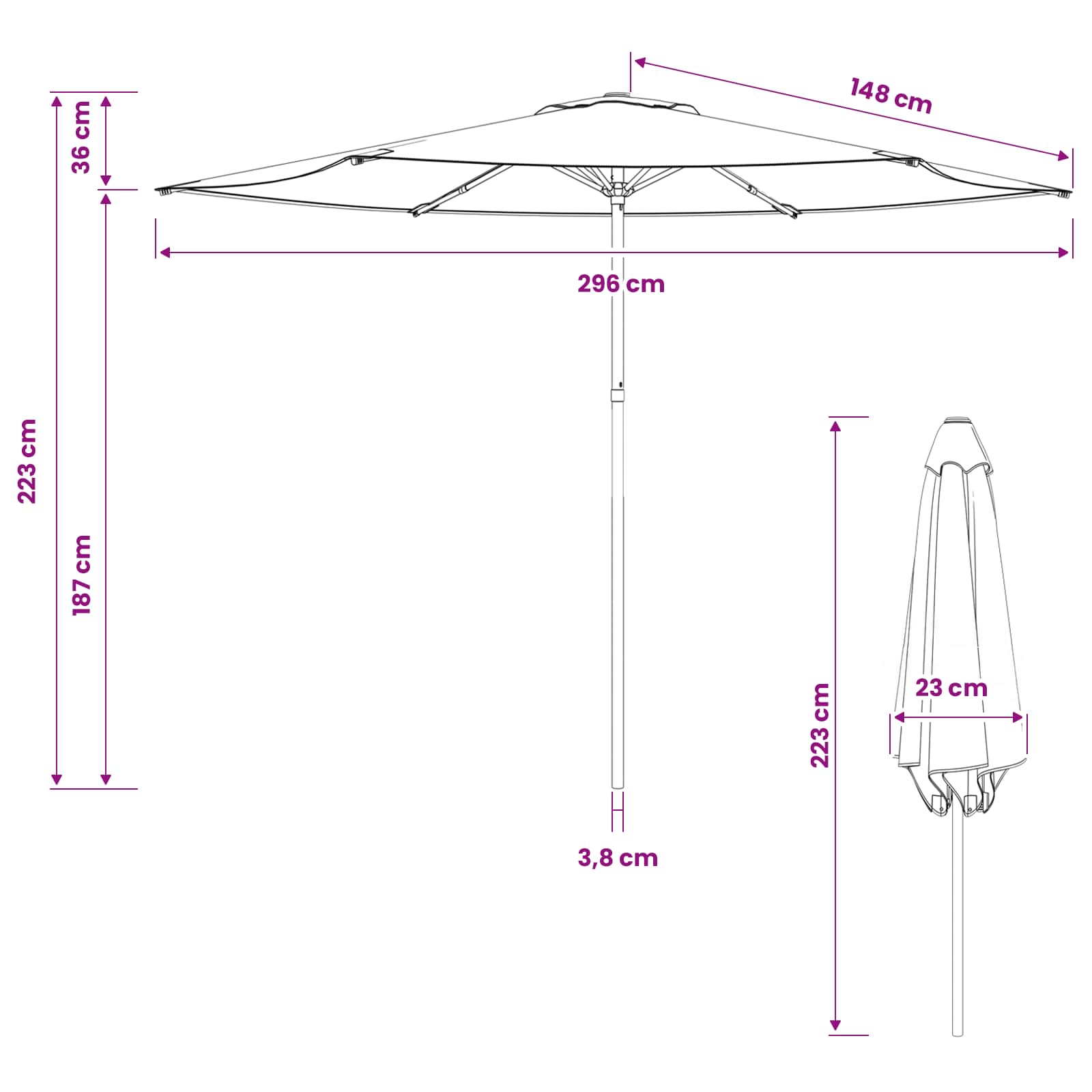 Vrtni suncobran 300 x 300 cm Poliester Pravokutni Crna i bijela