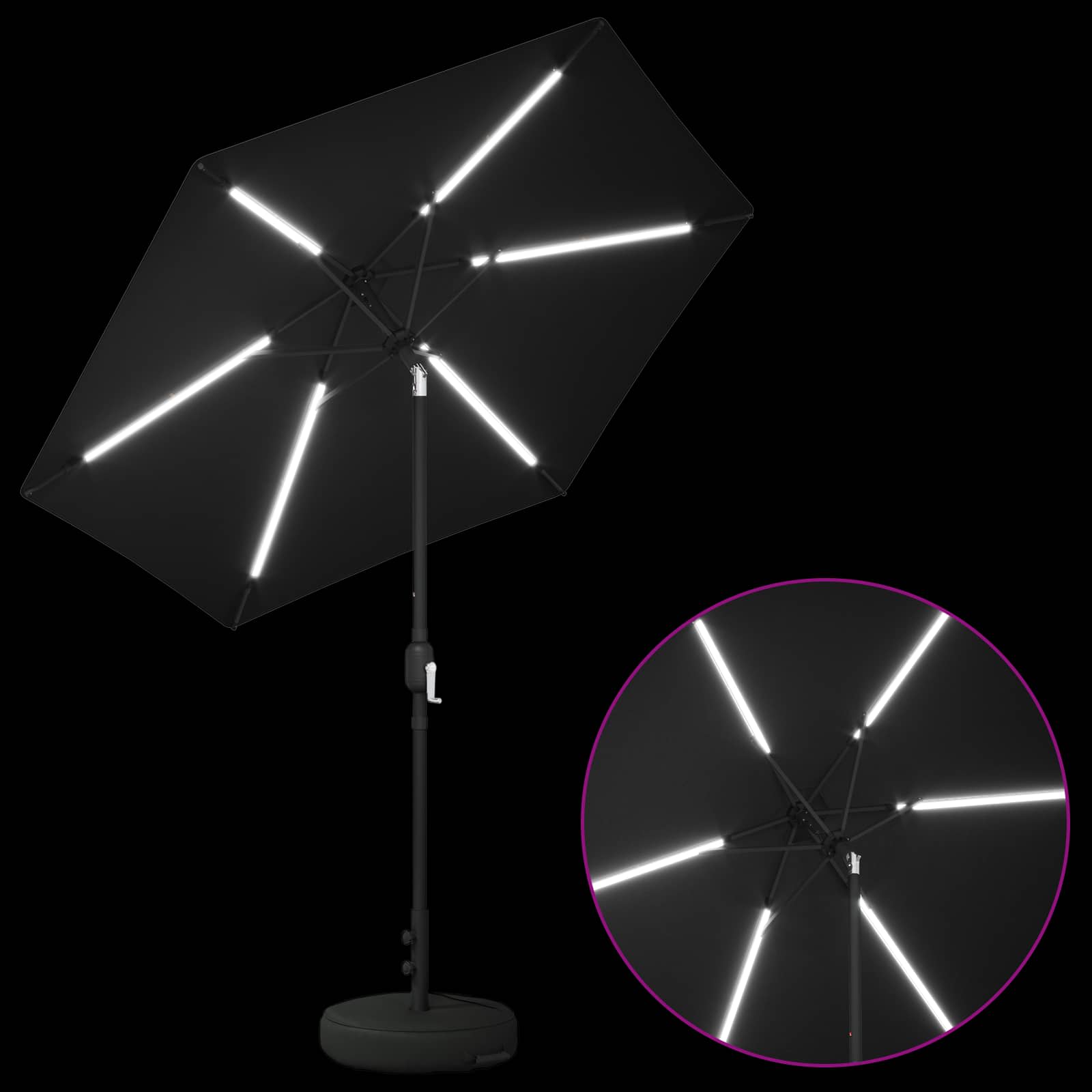 Suncobran za vrt s LED svjetlima i postoljem 230 x 230 cm