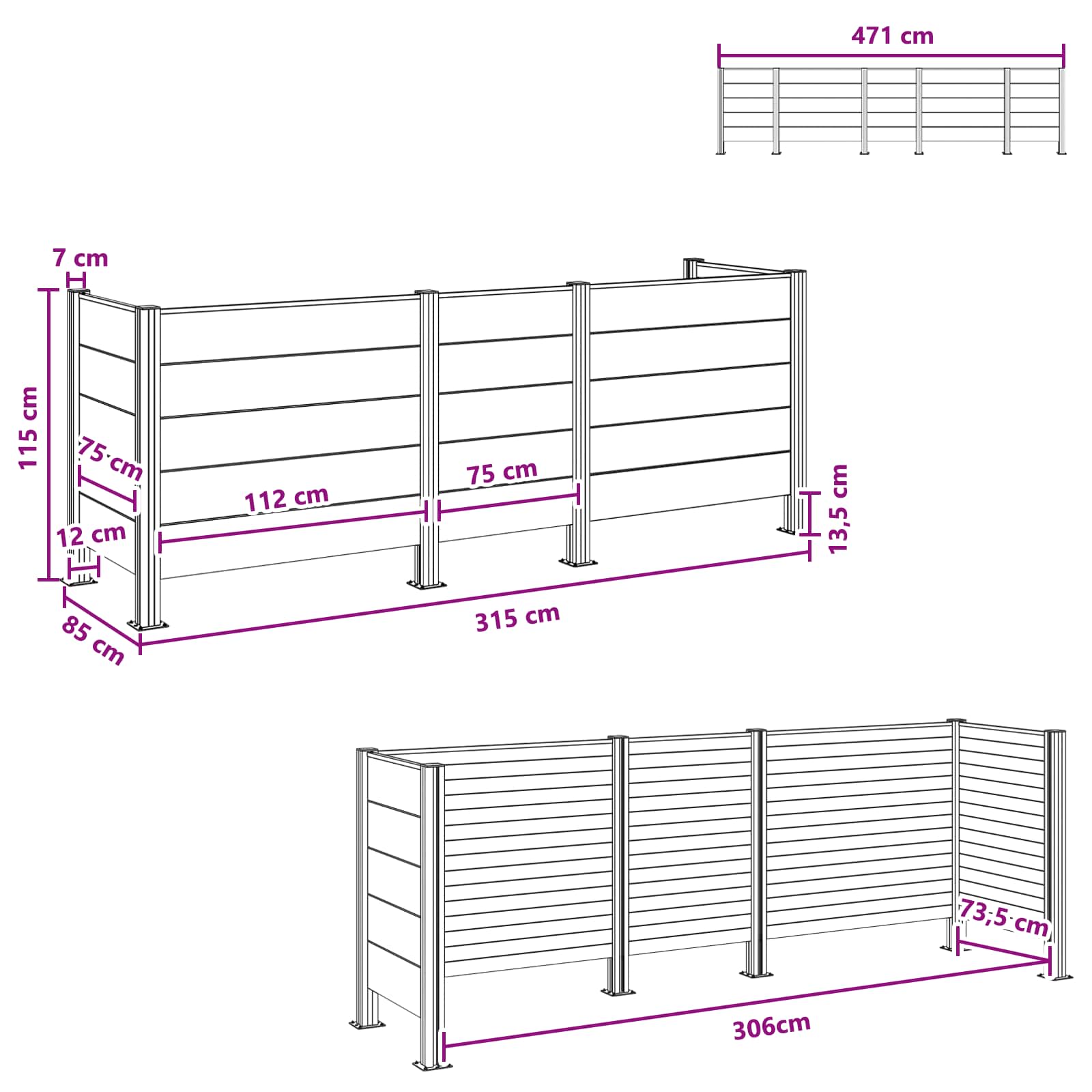 Ograda za kante za smeće Smeđa 315 x 85 x 115 cm Aluminij i WPC