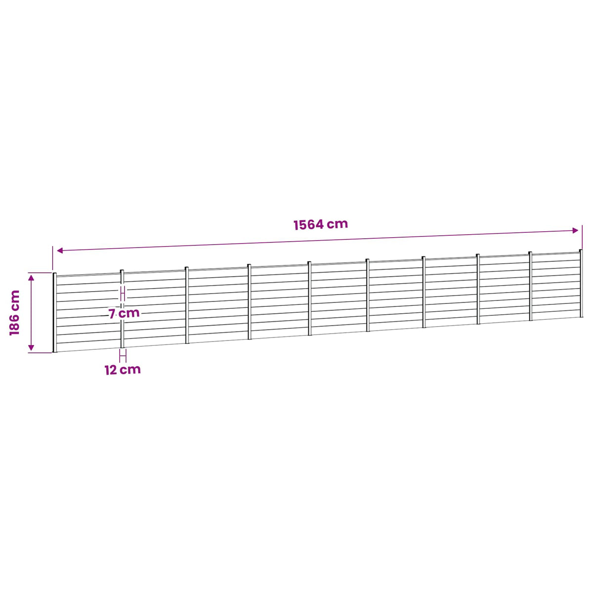 Set ograde 1564 x 186 cm WPC i aluminij Siva