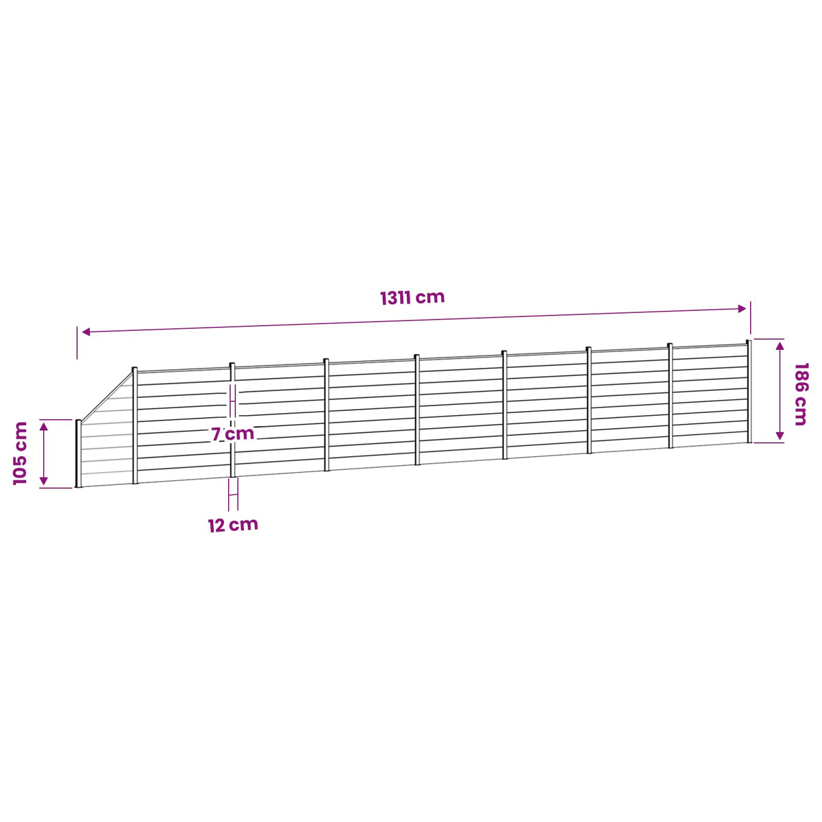 Set ograde 1311 x 186 cm WPC i aluminij Siva