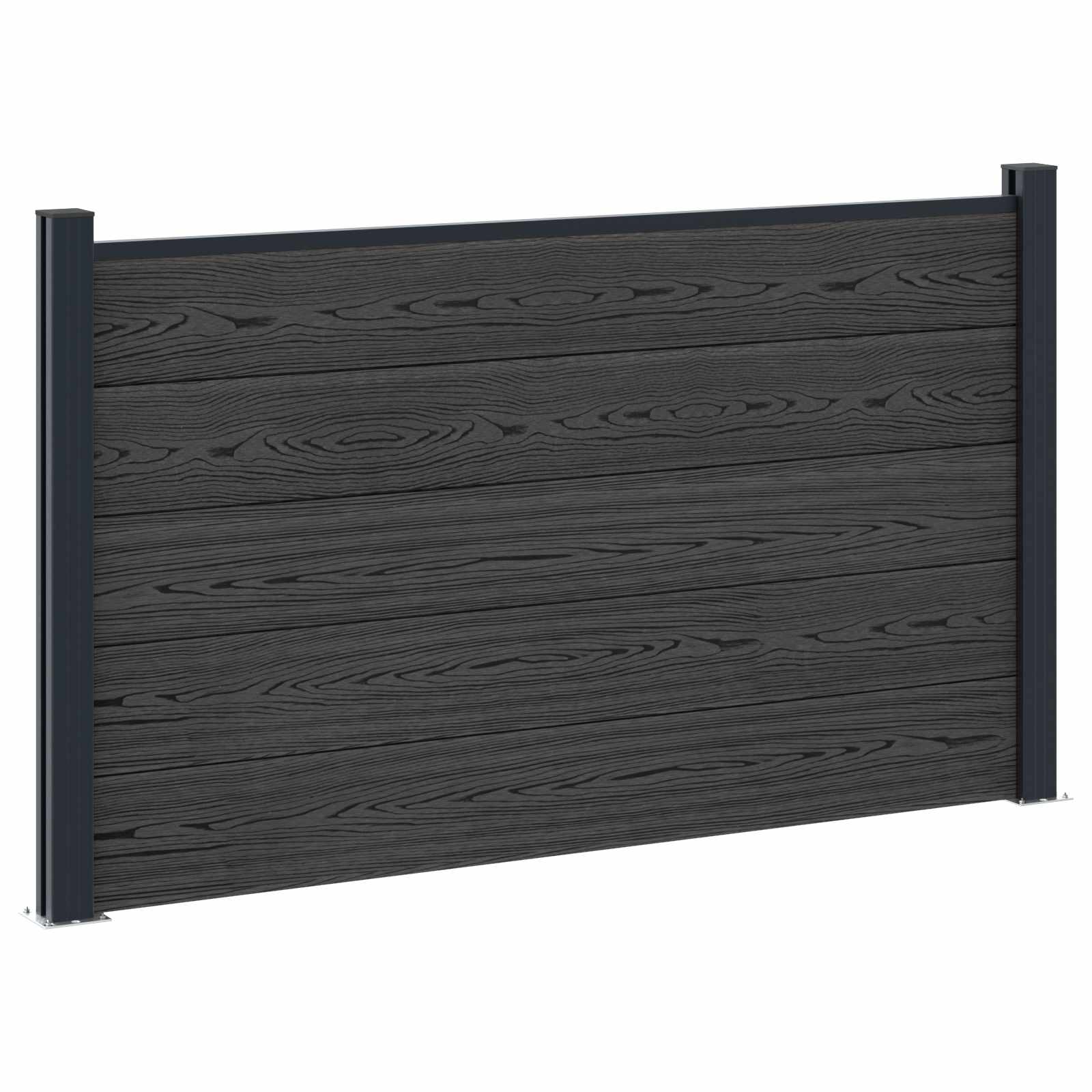 Panel ograde 3 pcs WPC i aluminij Crna