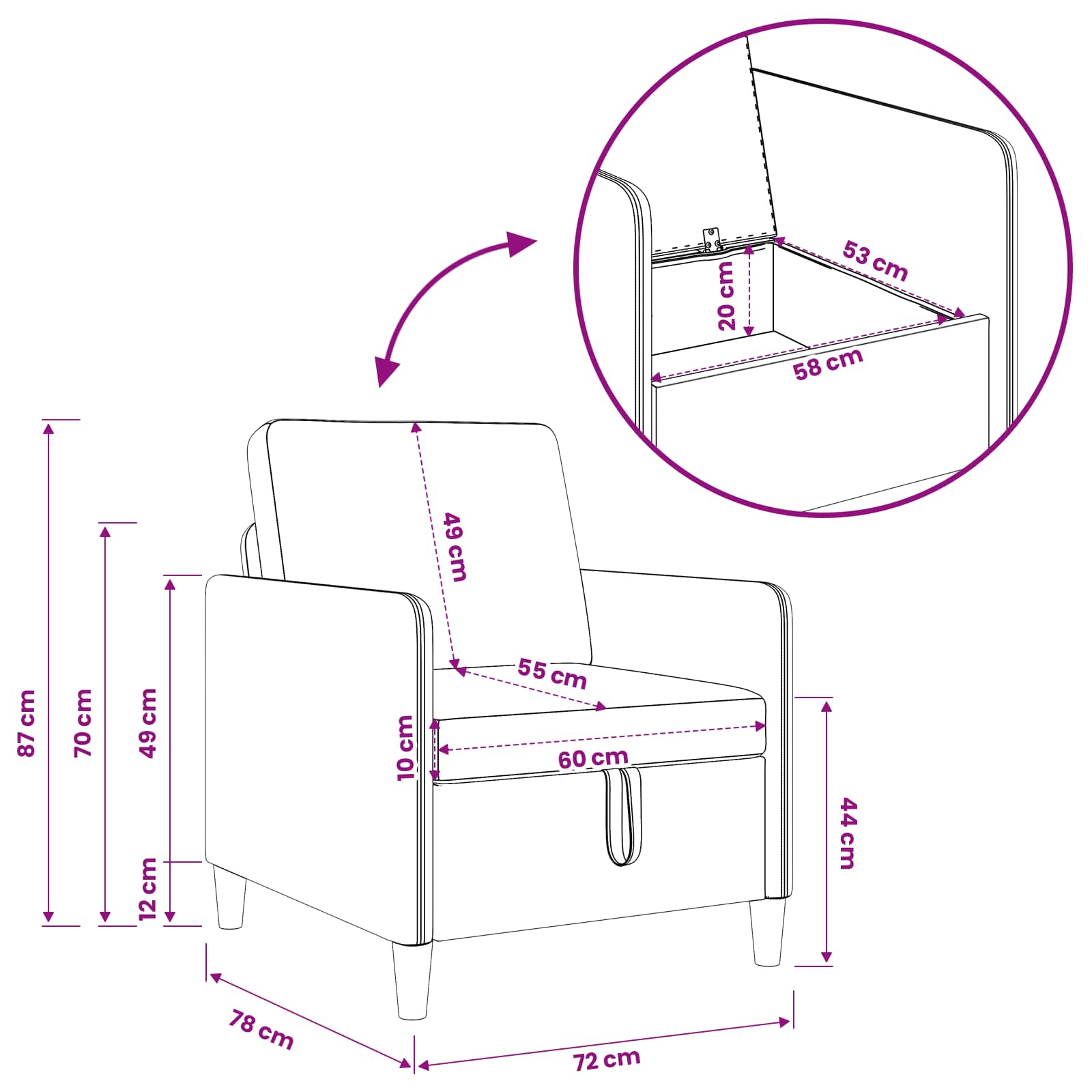 Sofa s pohranom Tamno žuta 72 x 78 x 87 cm Poliester