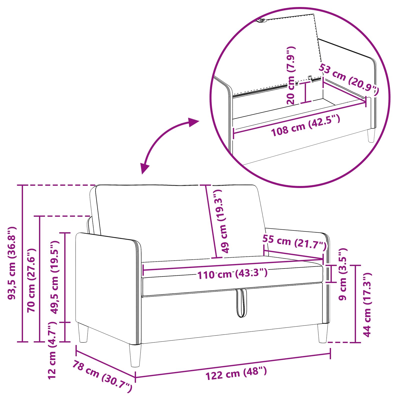 Sofa s pohranom Plava 122 x 78 x 87 cm Poliester