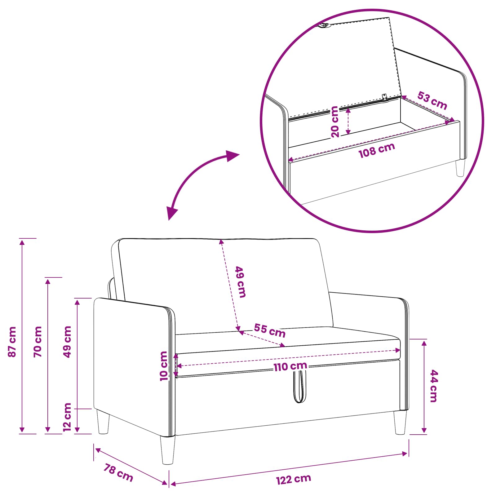 Sofa s pohranom Žuta 122 x 78 x 87 cm Poliester