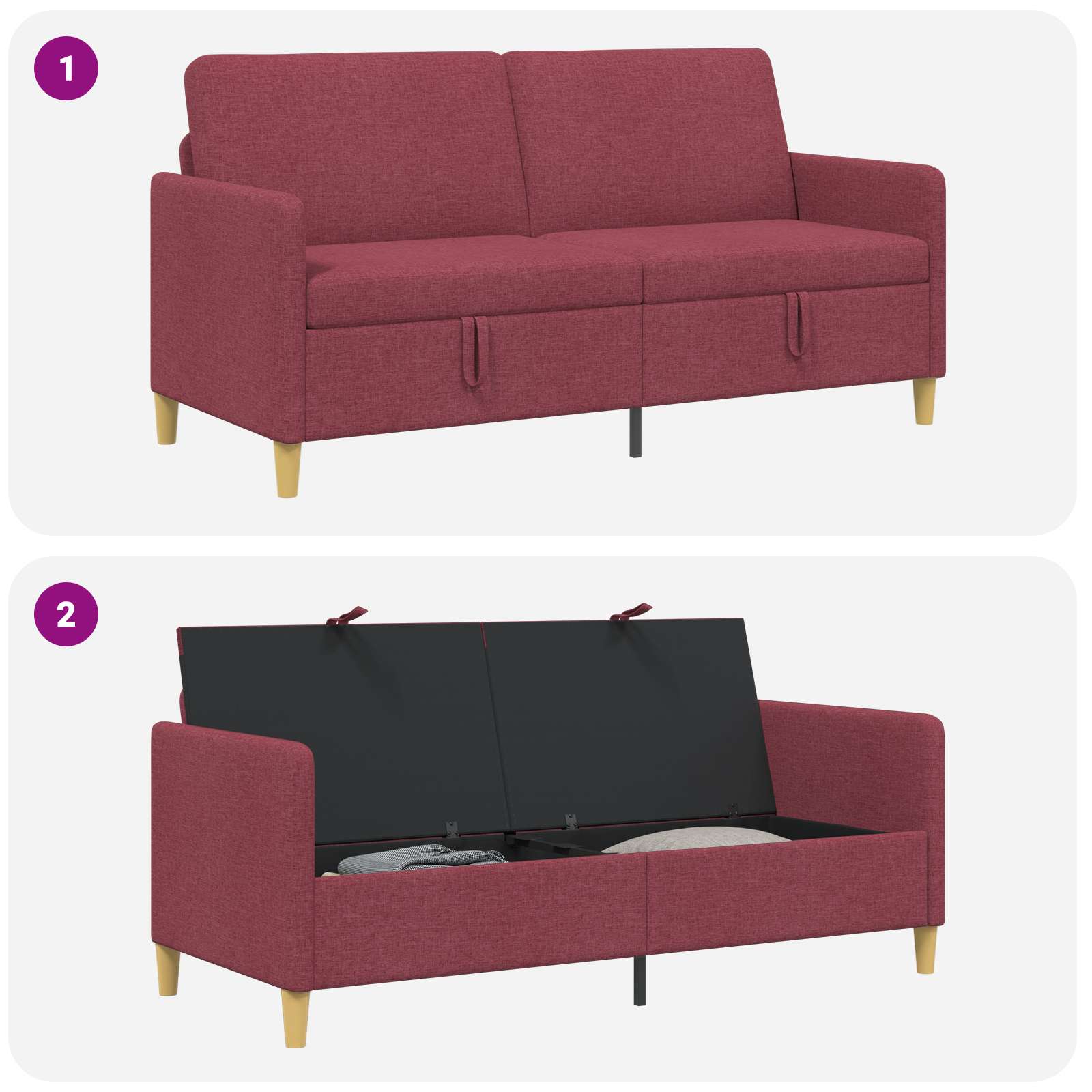 Sofa s pohranom Vinska crvena 172 x 78 x 87 cm Poliester