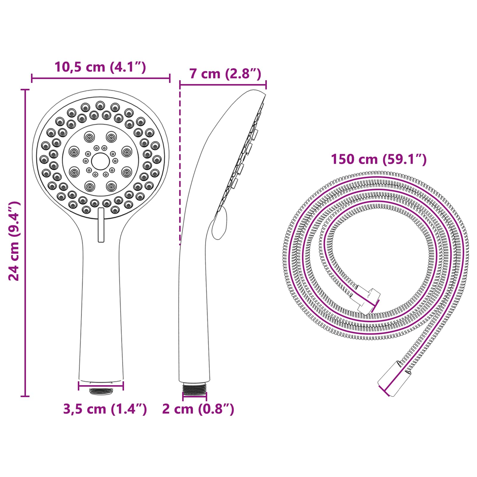 Set glave tuša Crna 150 cm ABS plastika