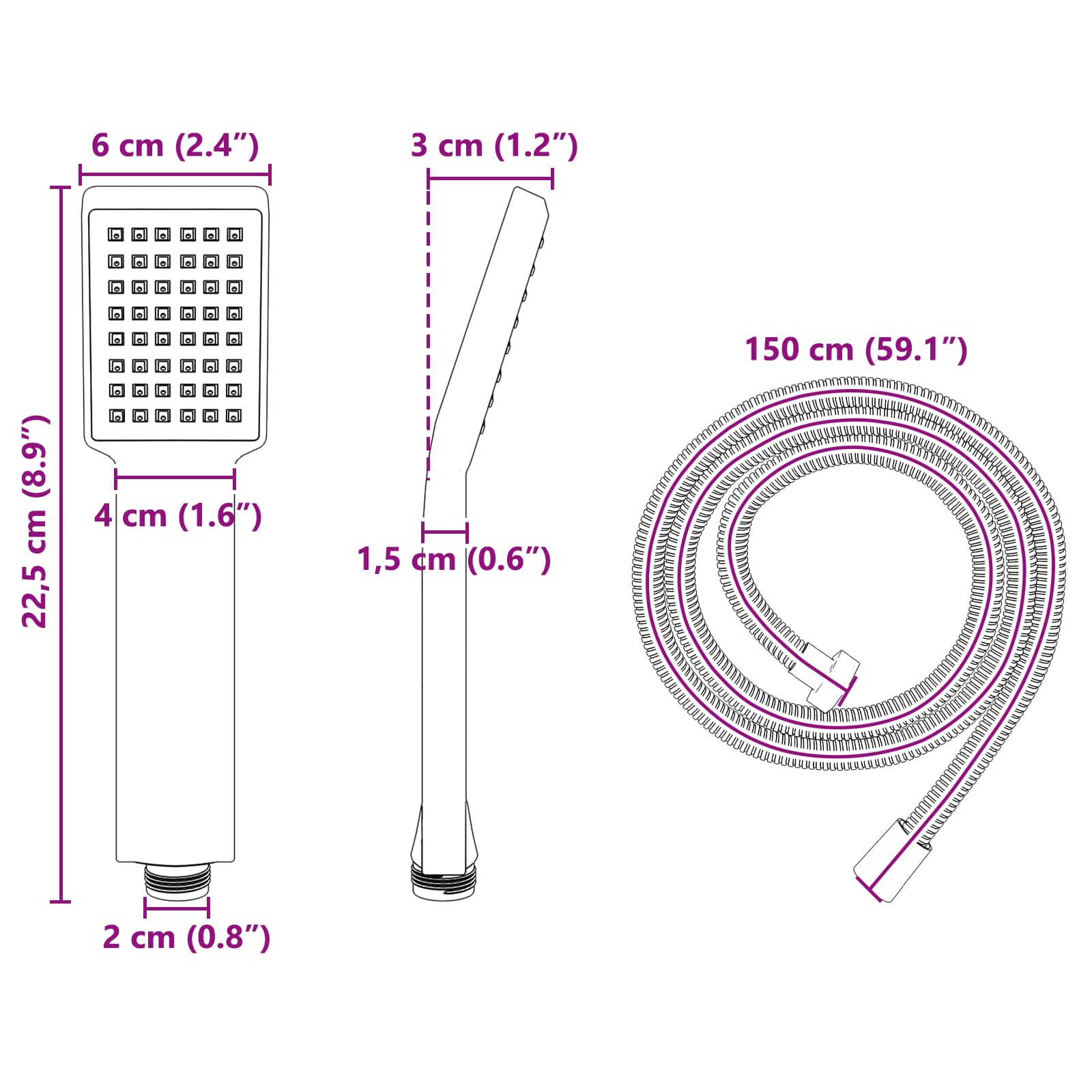 Set glave tuša Crna 150 cm Nehrđajući čelik