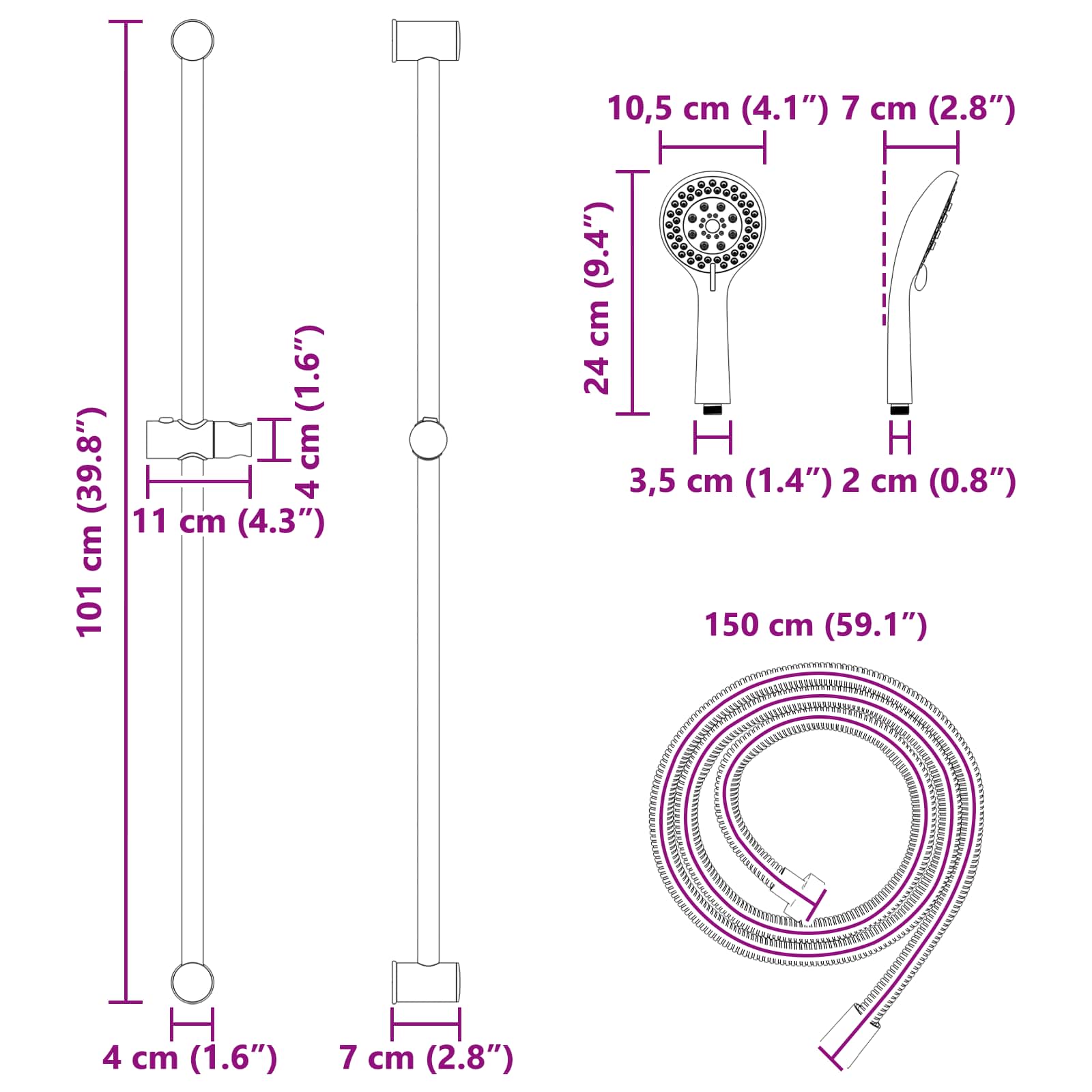 Set sustava za tuš Crna 101 cm Nehrđajući čelik