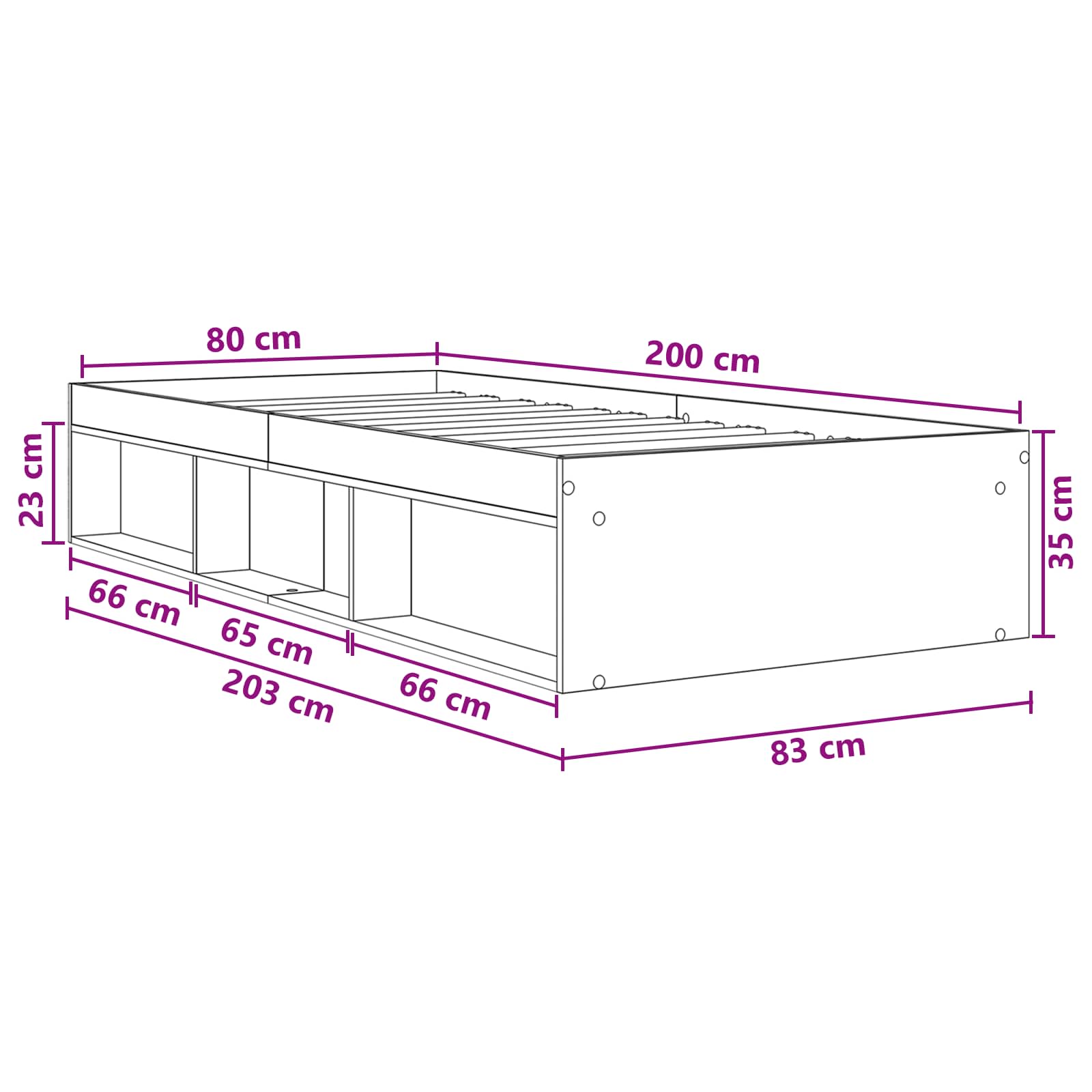 Okvir kreveta s pohranom s policom Staro drvo 80 x 200 cm
