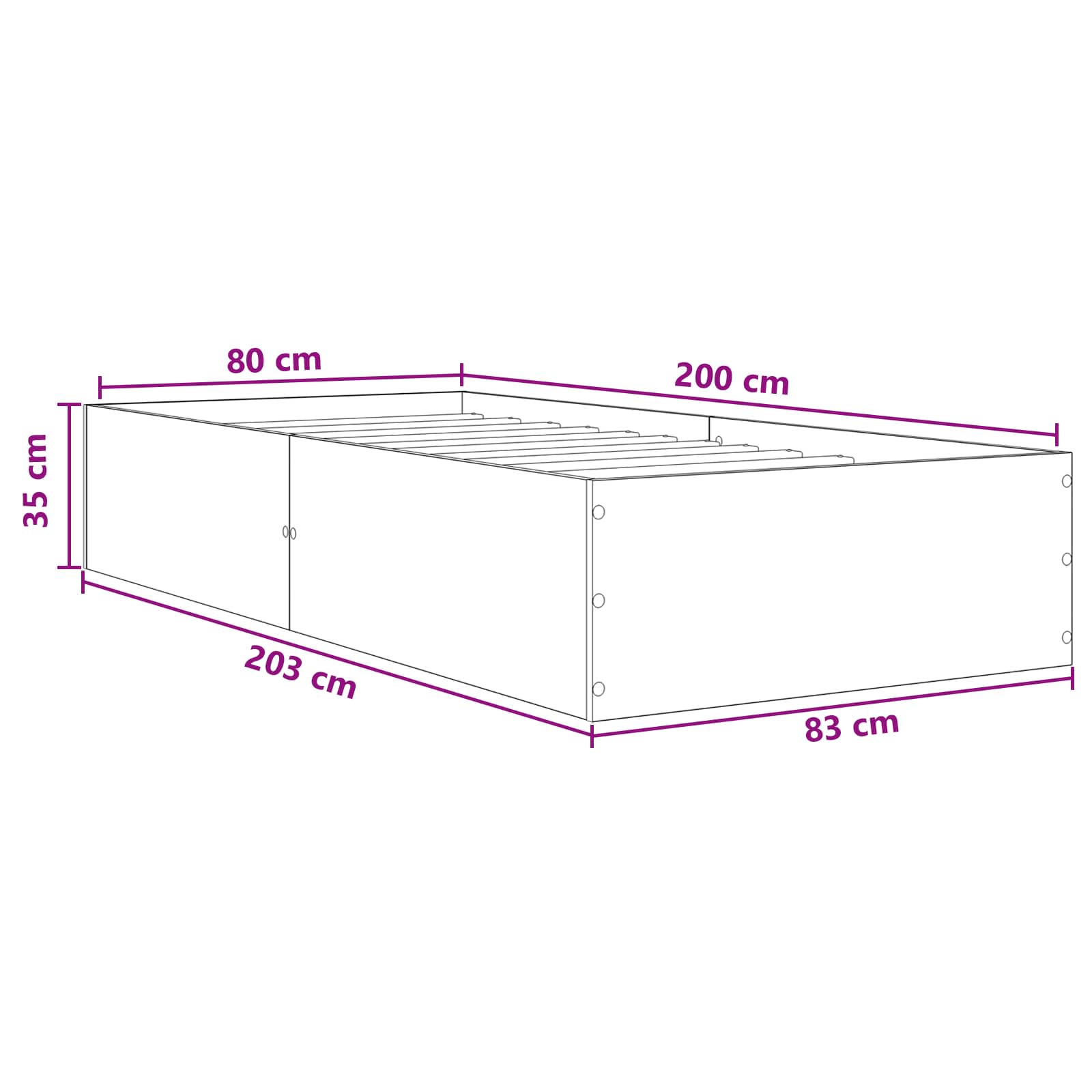 Okvir kreveta za pod Dimljeni hrast 80 x 200 cm