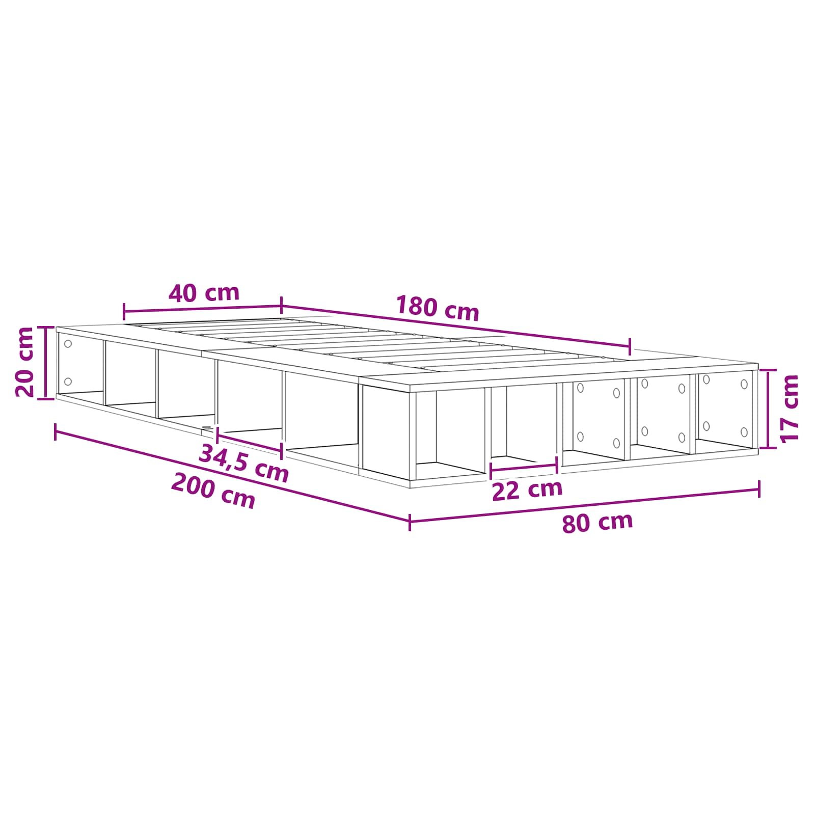 Okvir kreveta s pohranom s policom Staro drvo 80 x 200 cm