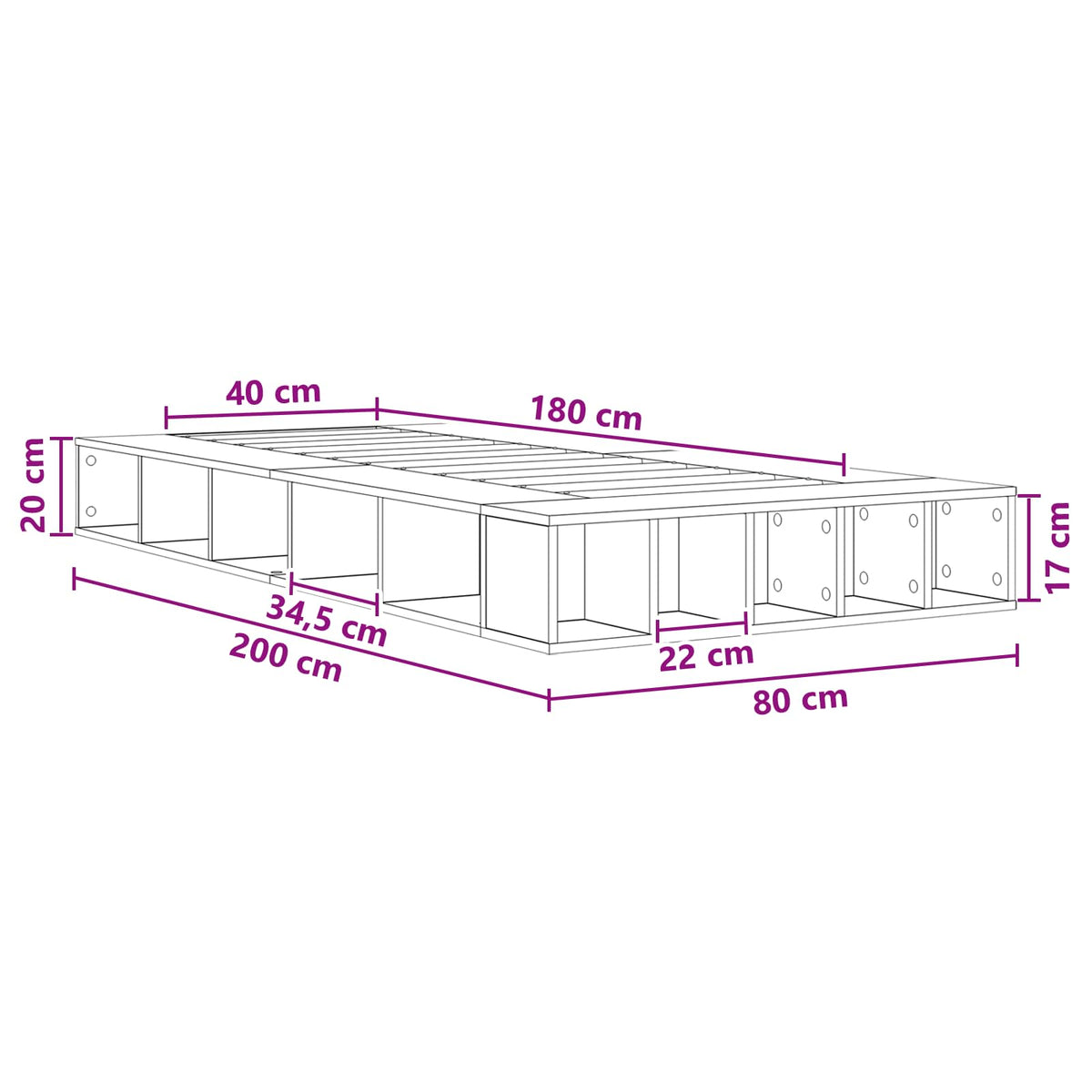 Okvir kreveta s pohranom s policom Staro drvo 80 x 200 cm