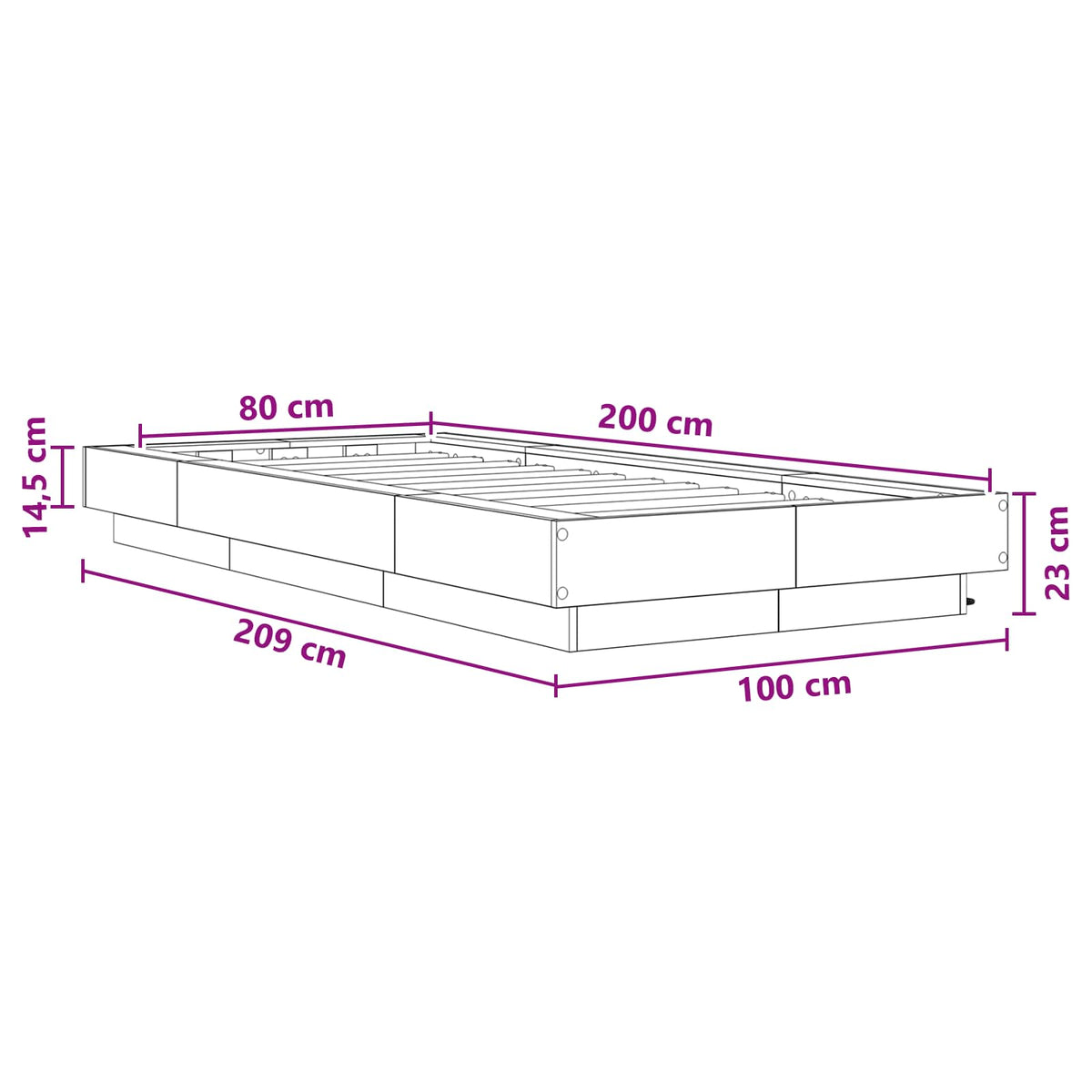 Krevetna konstrukcija s LED svjetlom Hrast sonoma 80 x 200 cm