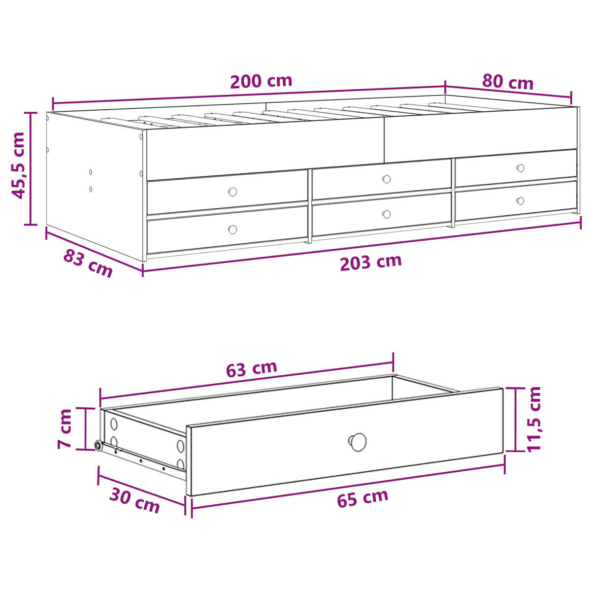 Okvir kreveta s pohranom s ladicama Staro drvo 80 x 200 cm