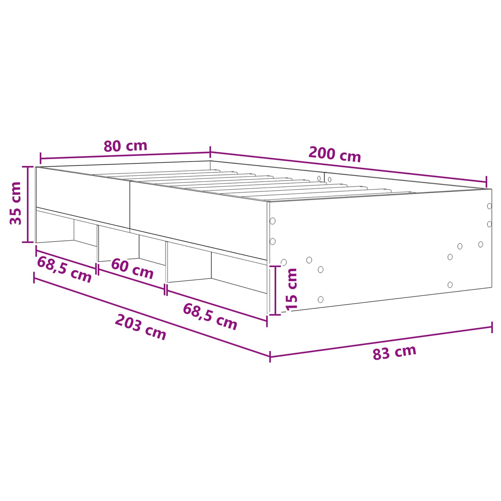 Krevetna konstrukcija Bijela 80 x 200 cm Konstruirano drvo