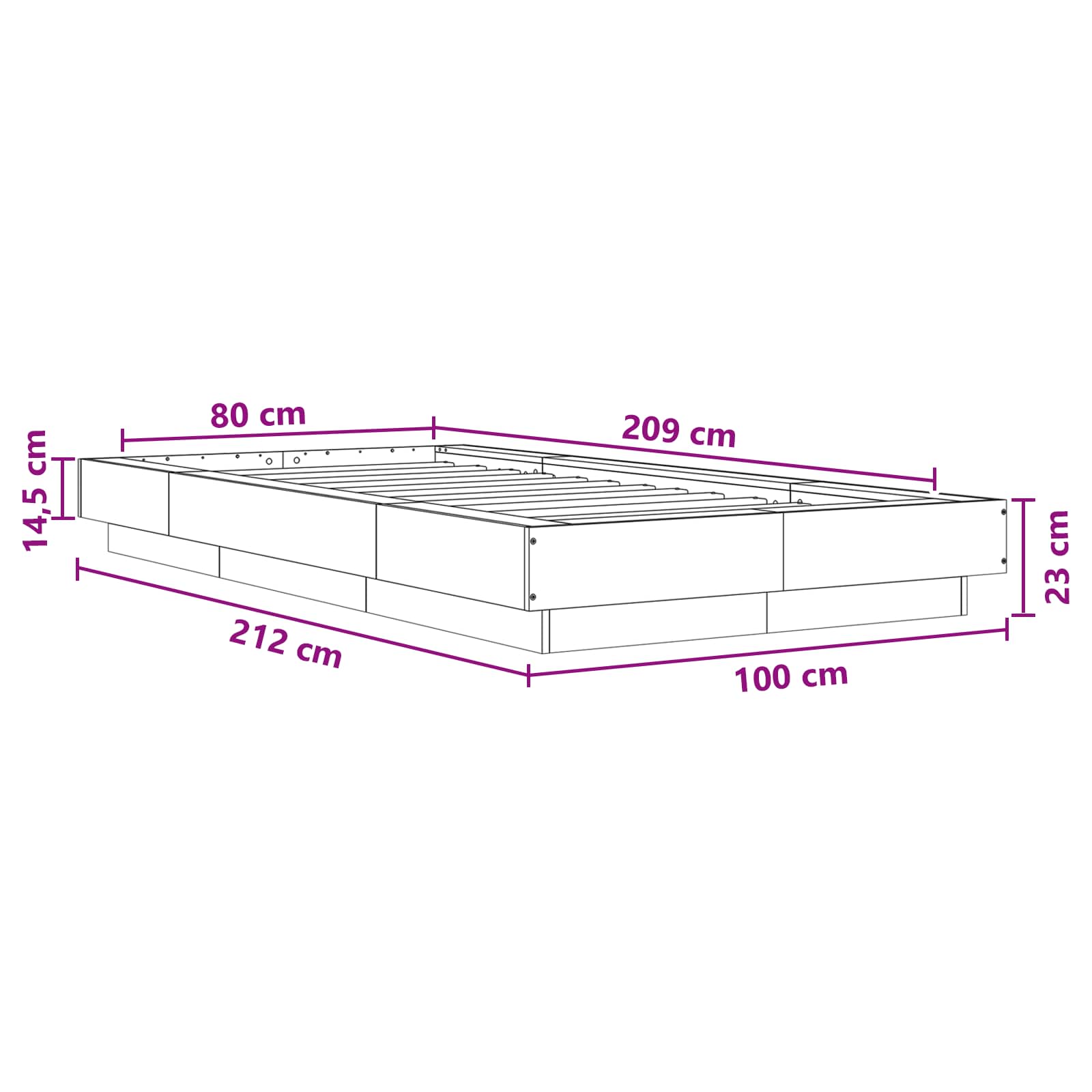 Okvir kreveta za pod Siva Sonoma 80 x 210 cm Konstruirano drvo