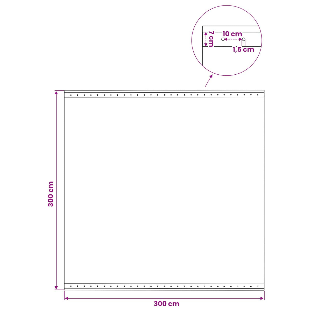 Cerada s rupama Zelena 3 x 3 m 260 gsm PE