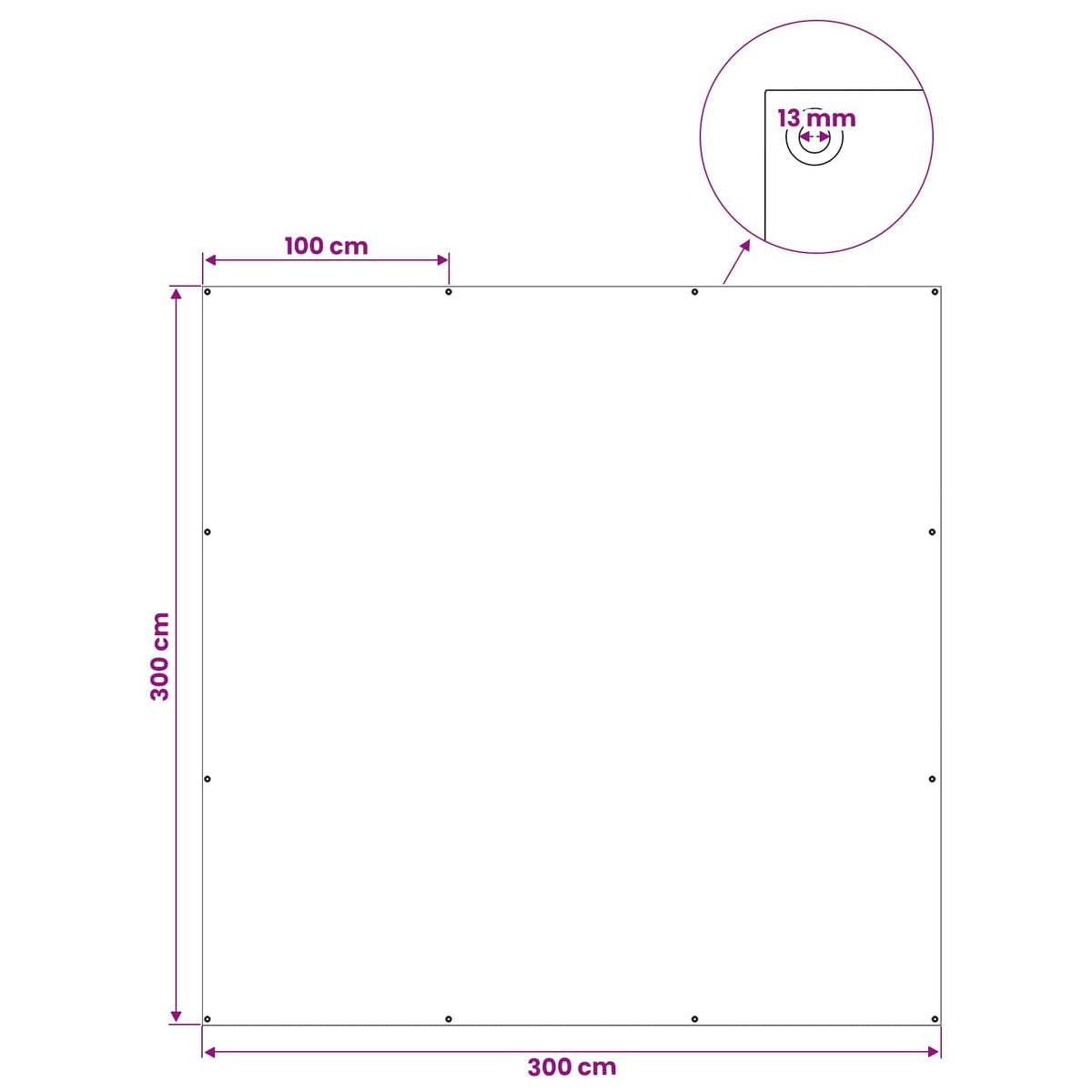 Cerada s rupama Bijela 3 x 3 m 260 gsm PE