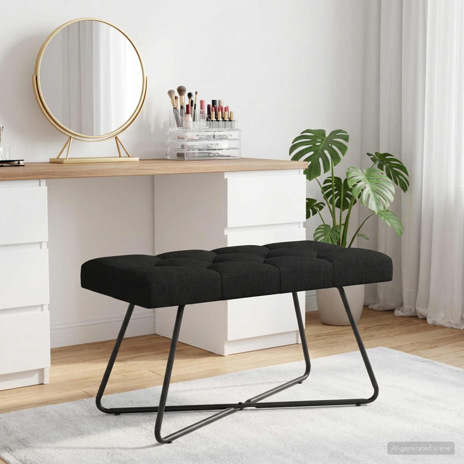Klupa s gumbastim tkanjem Crna 80 x 40 x 46 cm Tkanina
