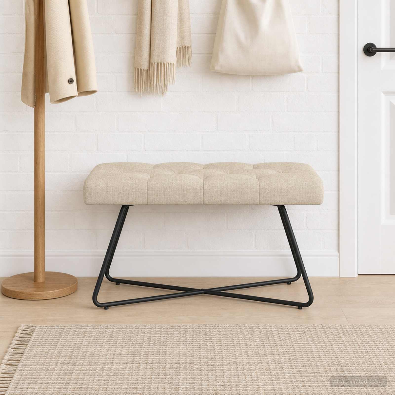 Klupa s gumbastim tkanjem Krem 80 x 40 x 46 cm Tkanina