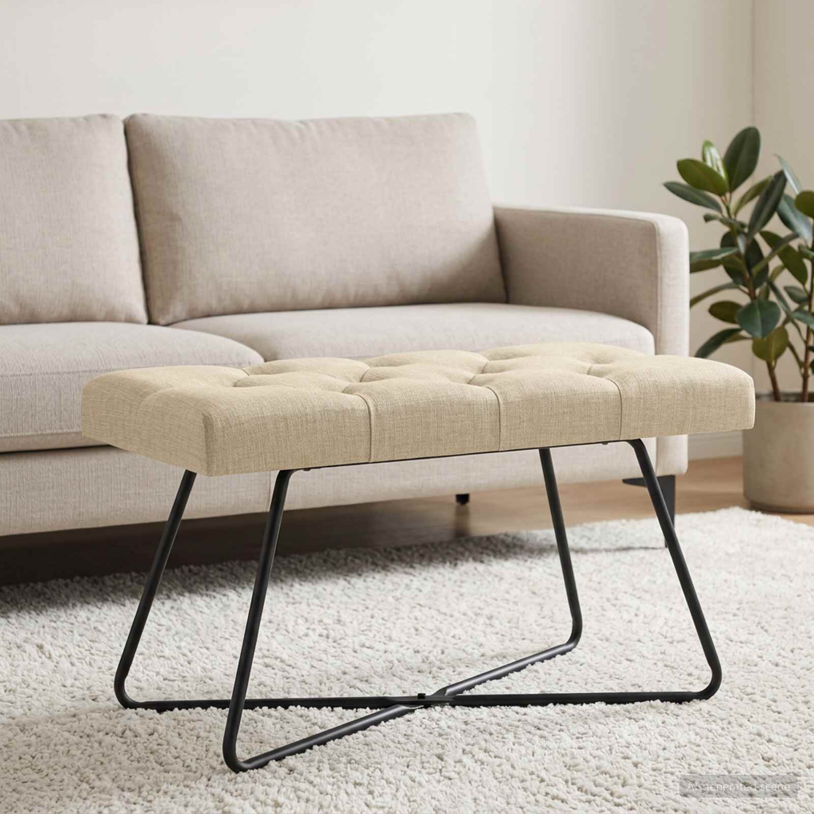 Klupa s gumbastim tkanjem Krem 80 x 40 x 46 cm Tkanina