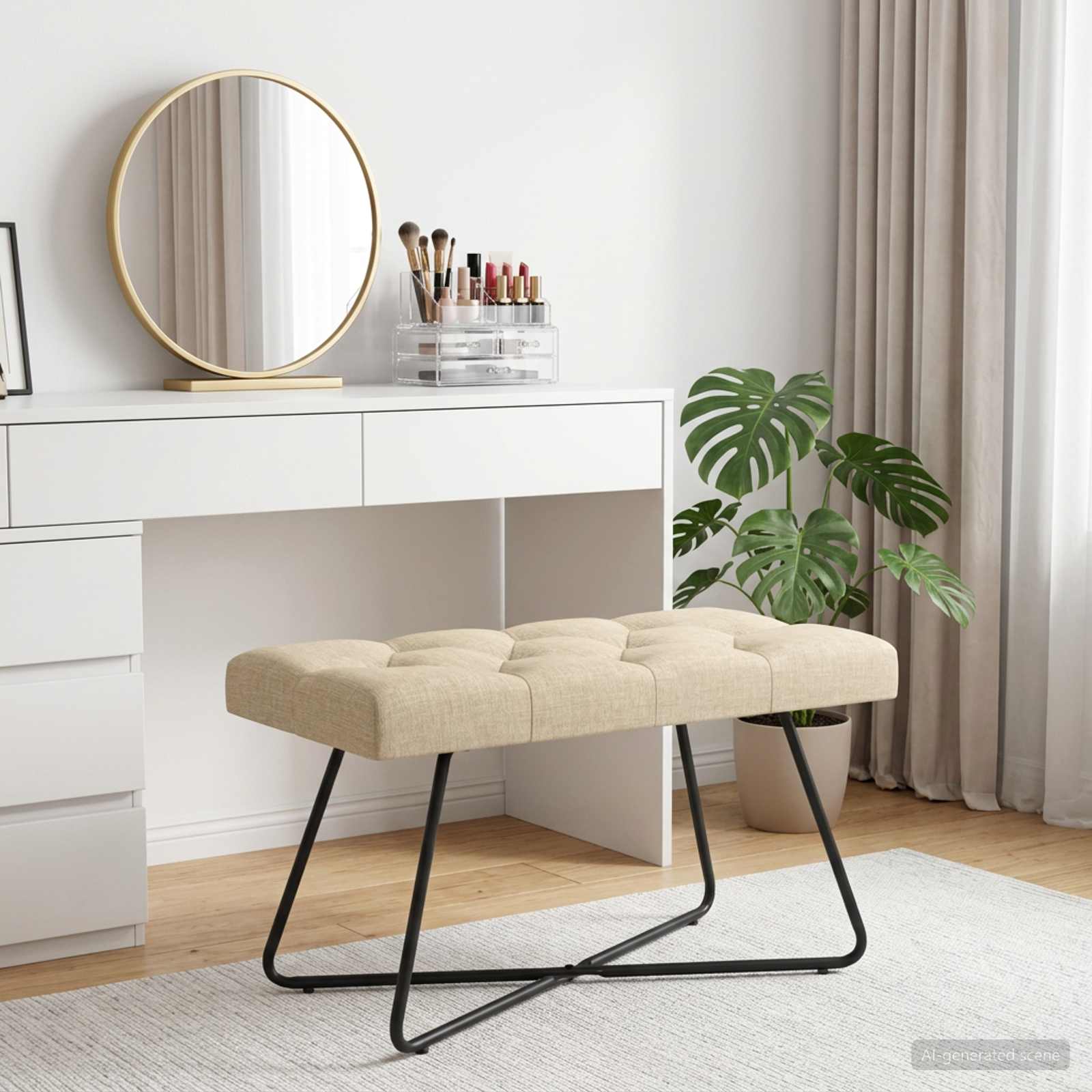 Klupa s gumbastim tkanjem Krem 80 x 40 x 46 cm Tkanina