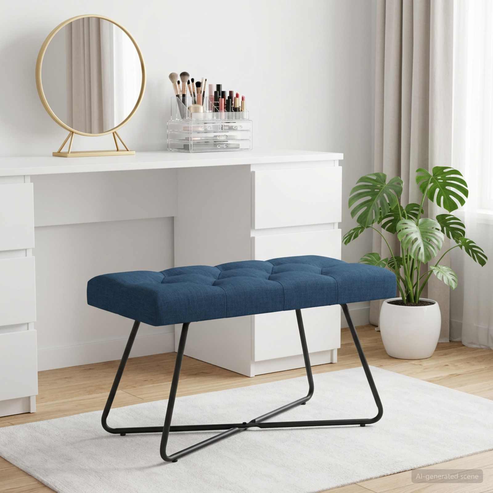 Klupa s gumbastim tkanjem Plava 80 x 40 x 46 cm Tkanina