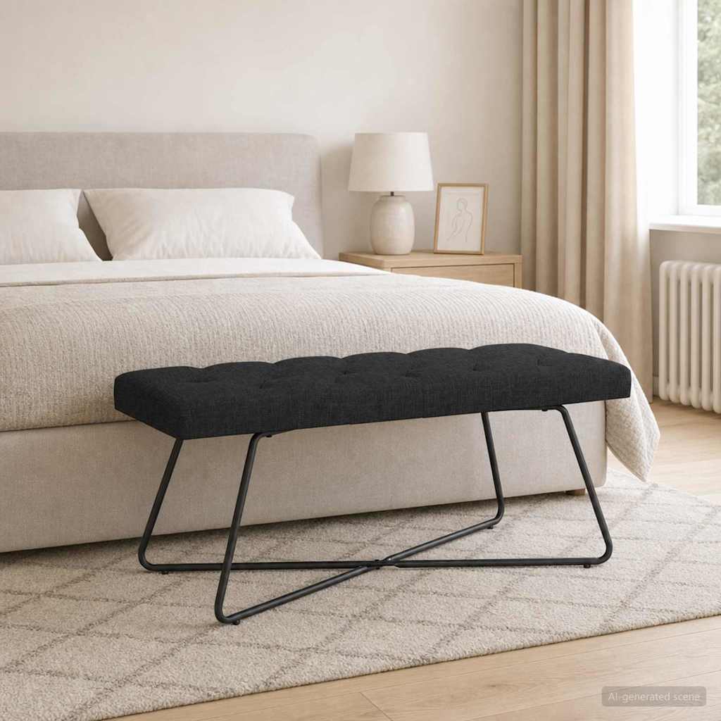 Klupa s gumbastim tkanjem Crna 110 x 40 x 46 cm Tkanina