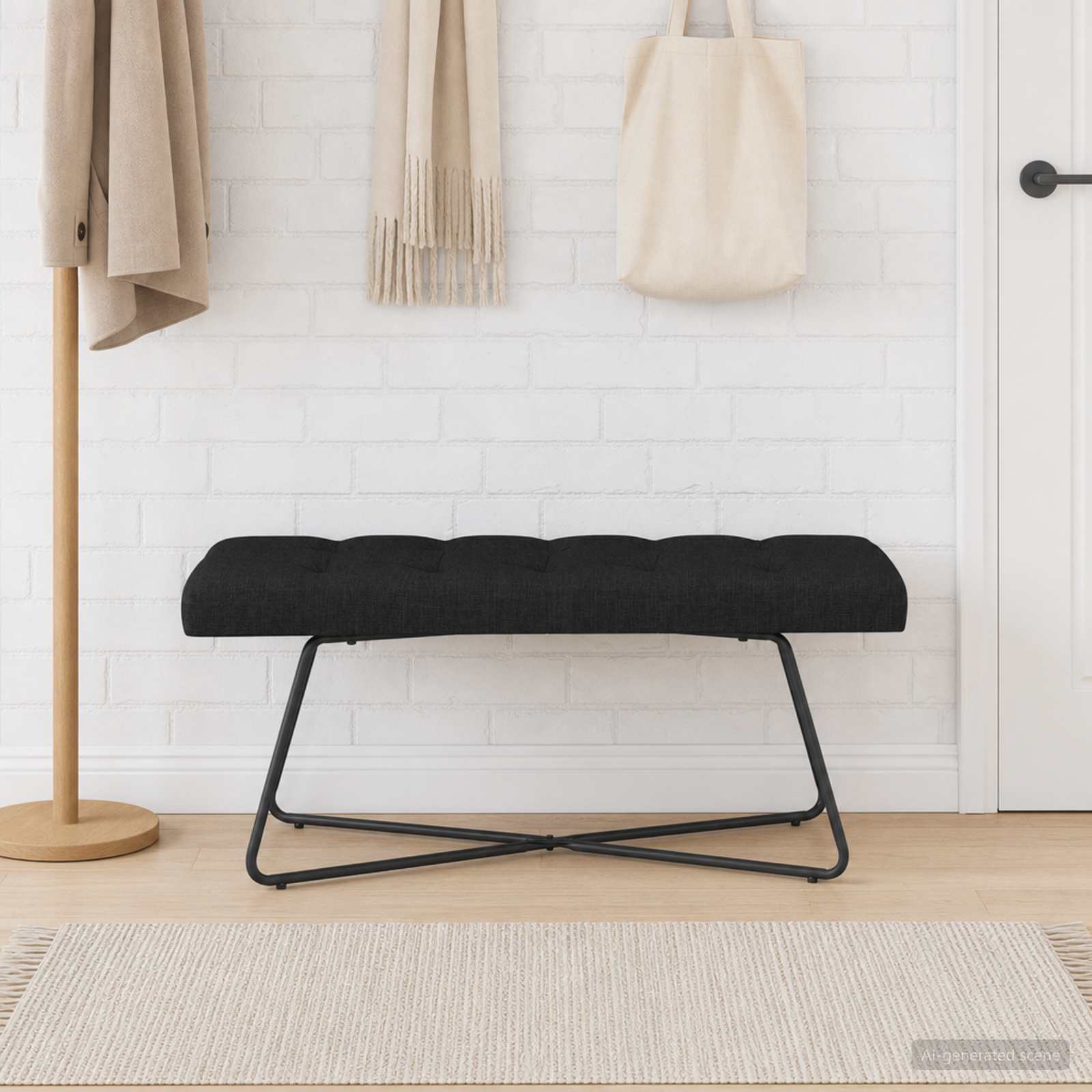 Klupa s gumbastim tkanjem Crna 110 x 40 x 46 cm Tkanina